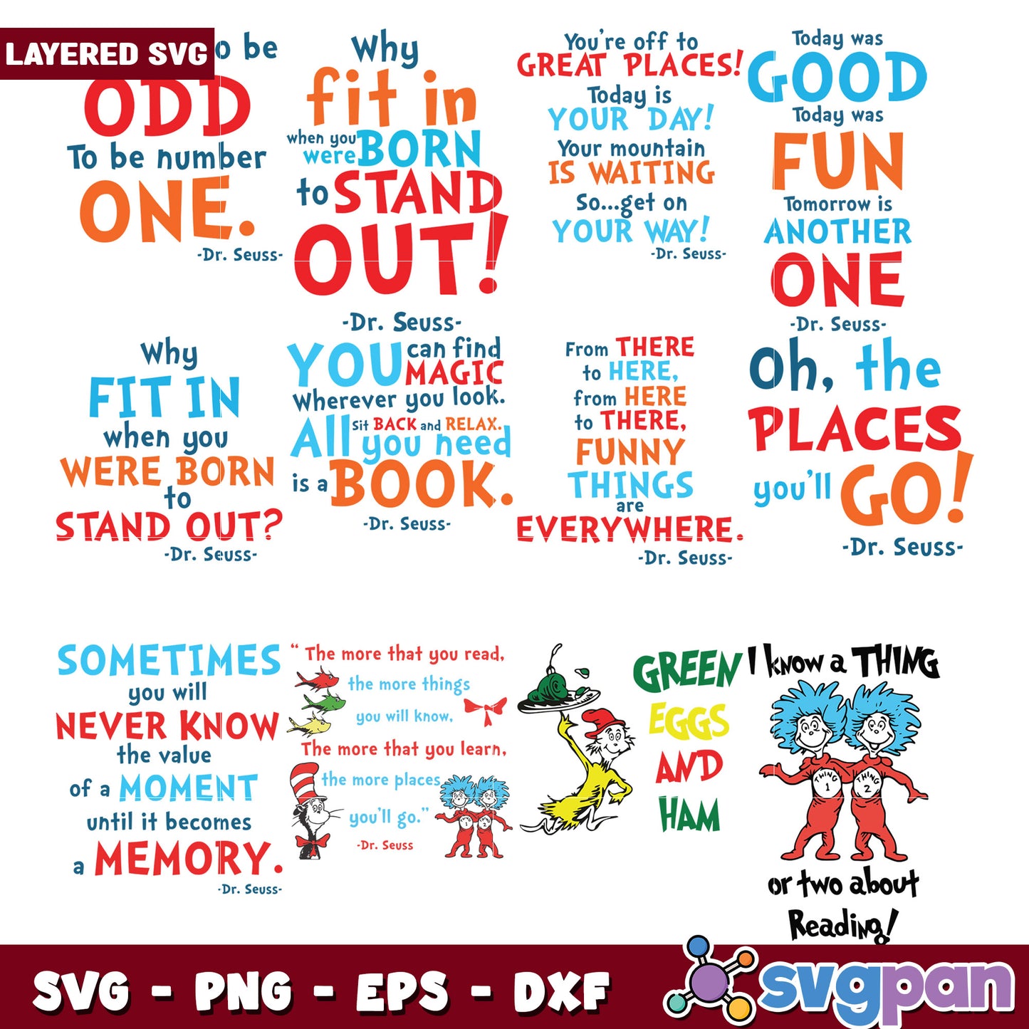 Dr Seuss Inspirational Quotes SVG Bundle for Crafts