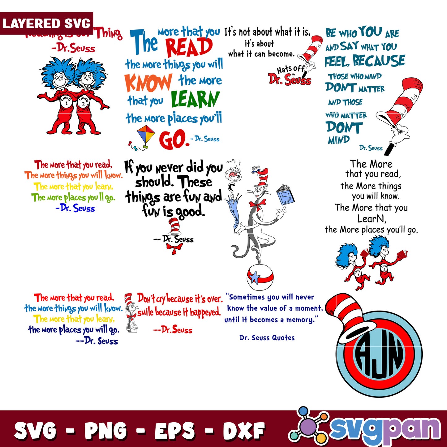 Dr Seuss Inspirational Quotes SVG Bundle for Creatives