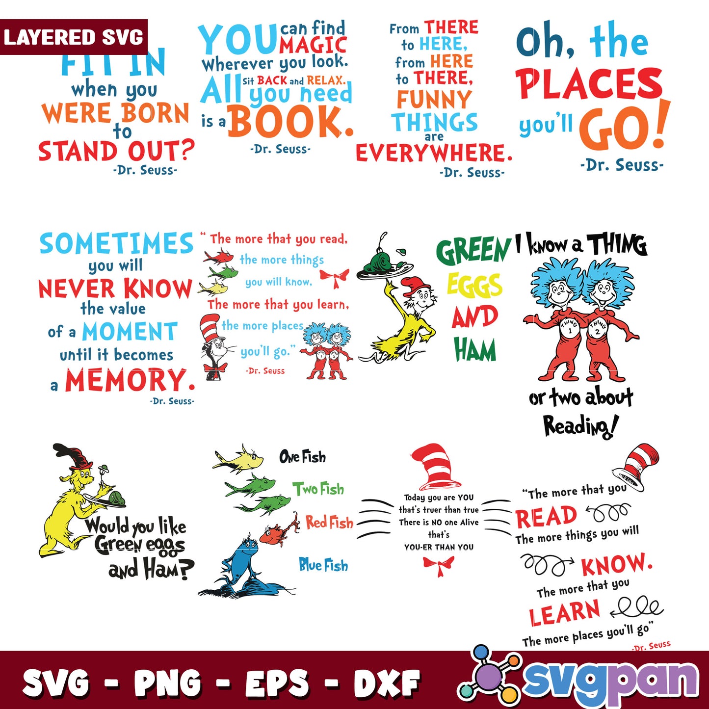 Dr Seuss Inspirational Quotes SVG Bundle for Creativity
