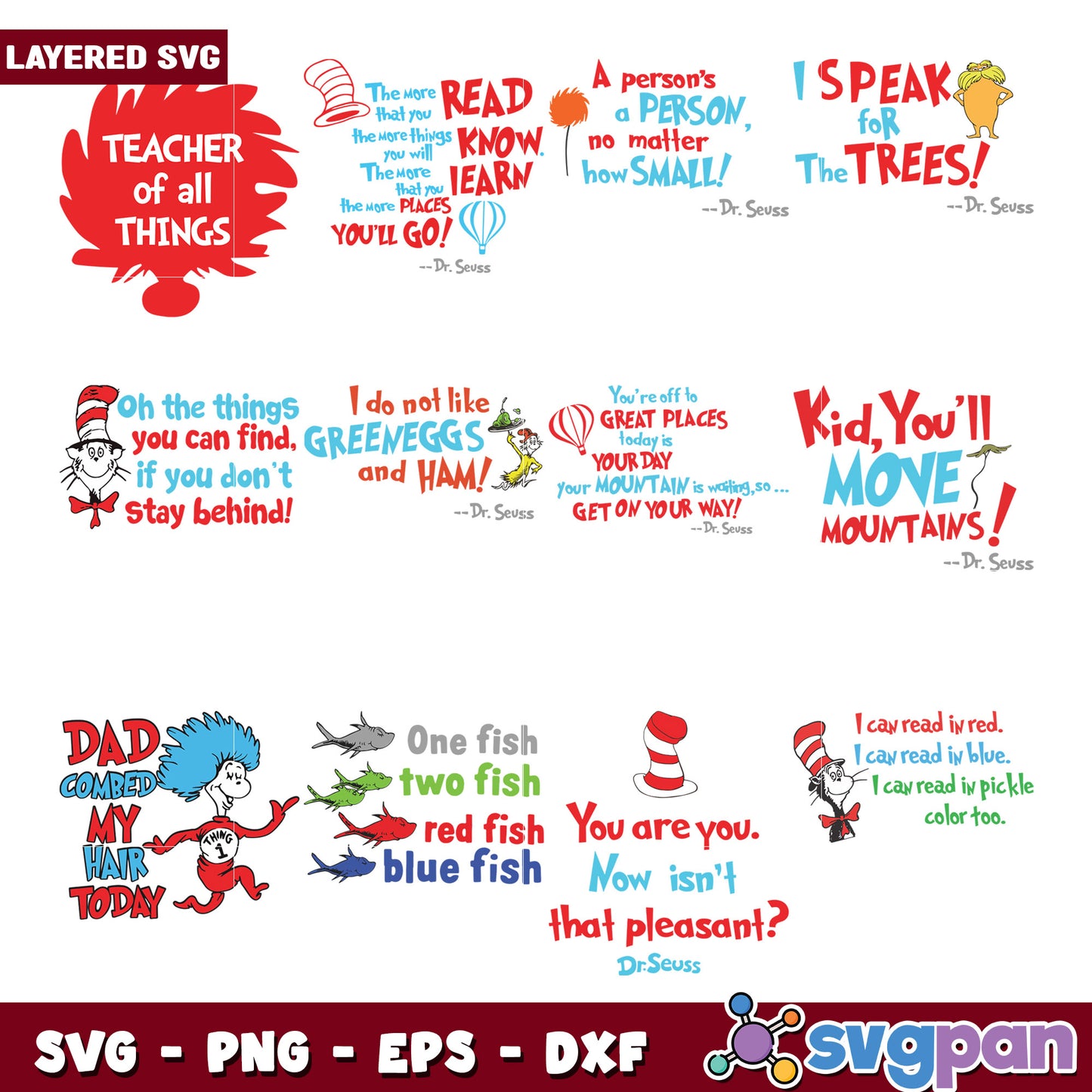 Dr Seuss Inspirational Quotes SVG Bundle for Teachers