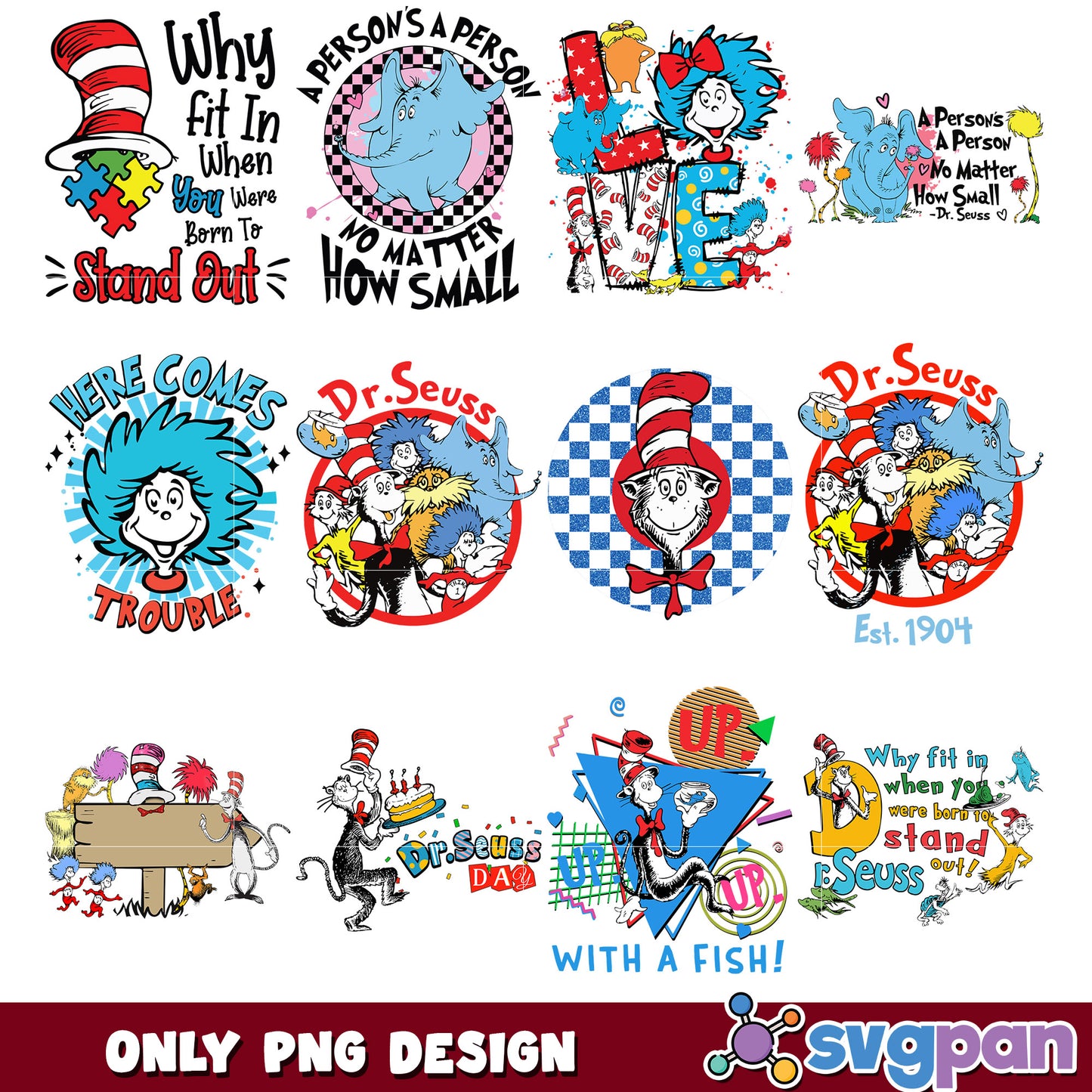 Dr Seuss Inspired Bundle PNG Fun Designs for Kids