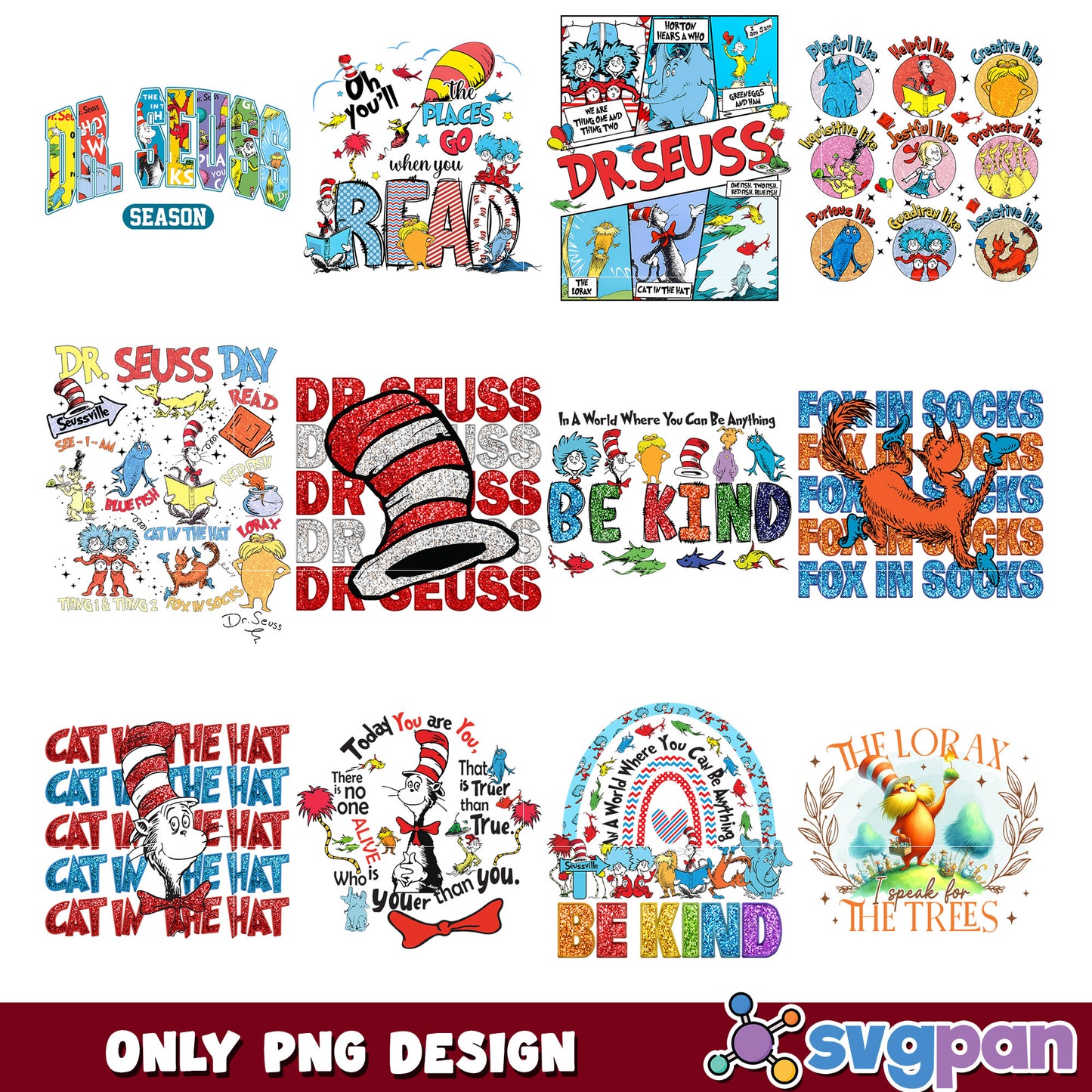 Dr Seuss Inspired Bundle PNG Read and Be Kind Designs