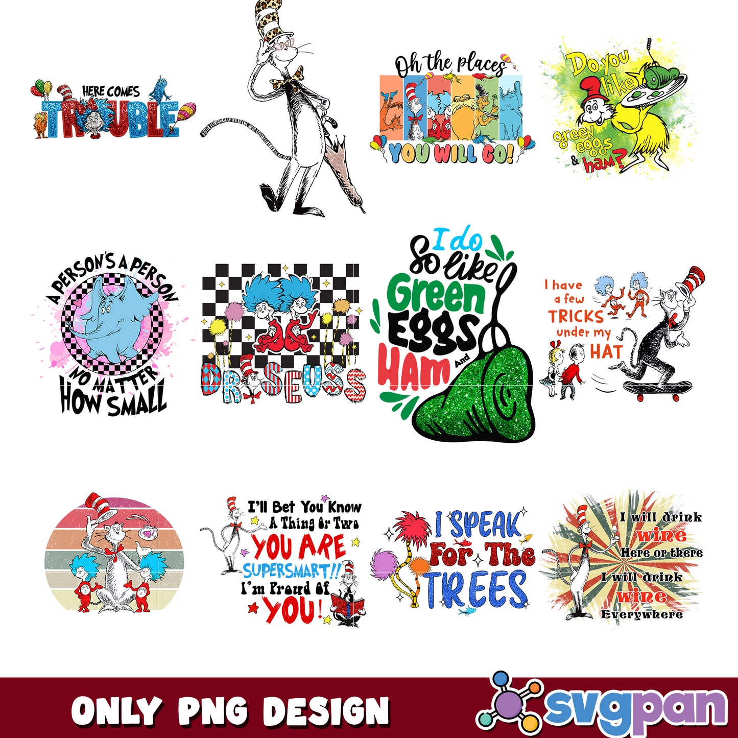 Dr Seuss Inspired Fun PNG Bundle for Creative Projects