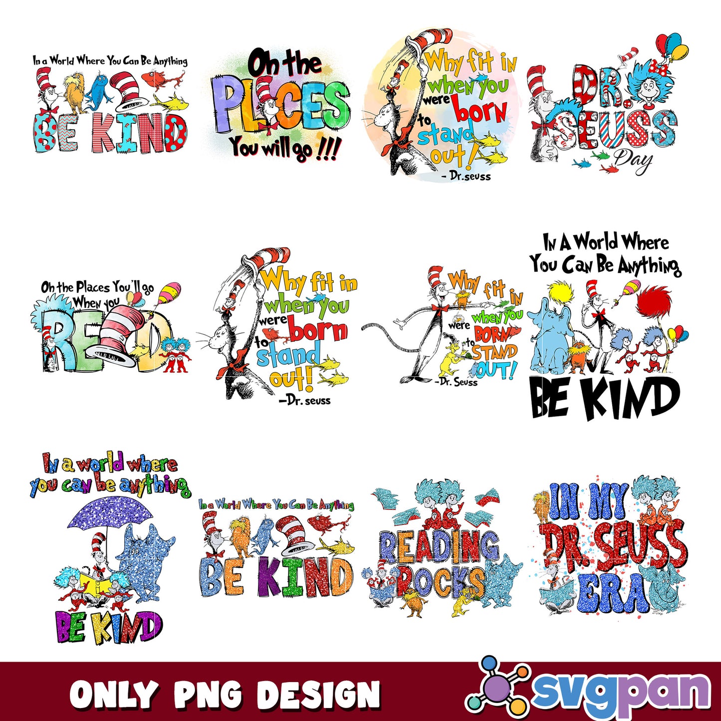Dr Seuss Inspired PNG Bundle for Creativity and Fun