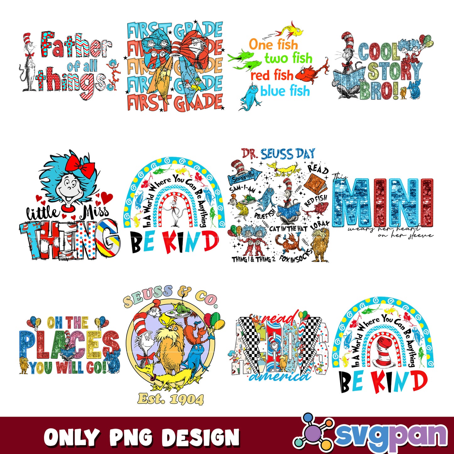 Dr Seuss Inspired PNG Bundle for Kids Crafts Fun