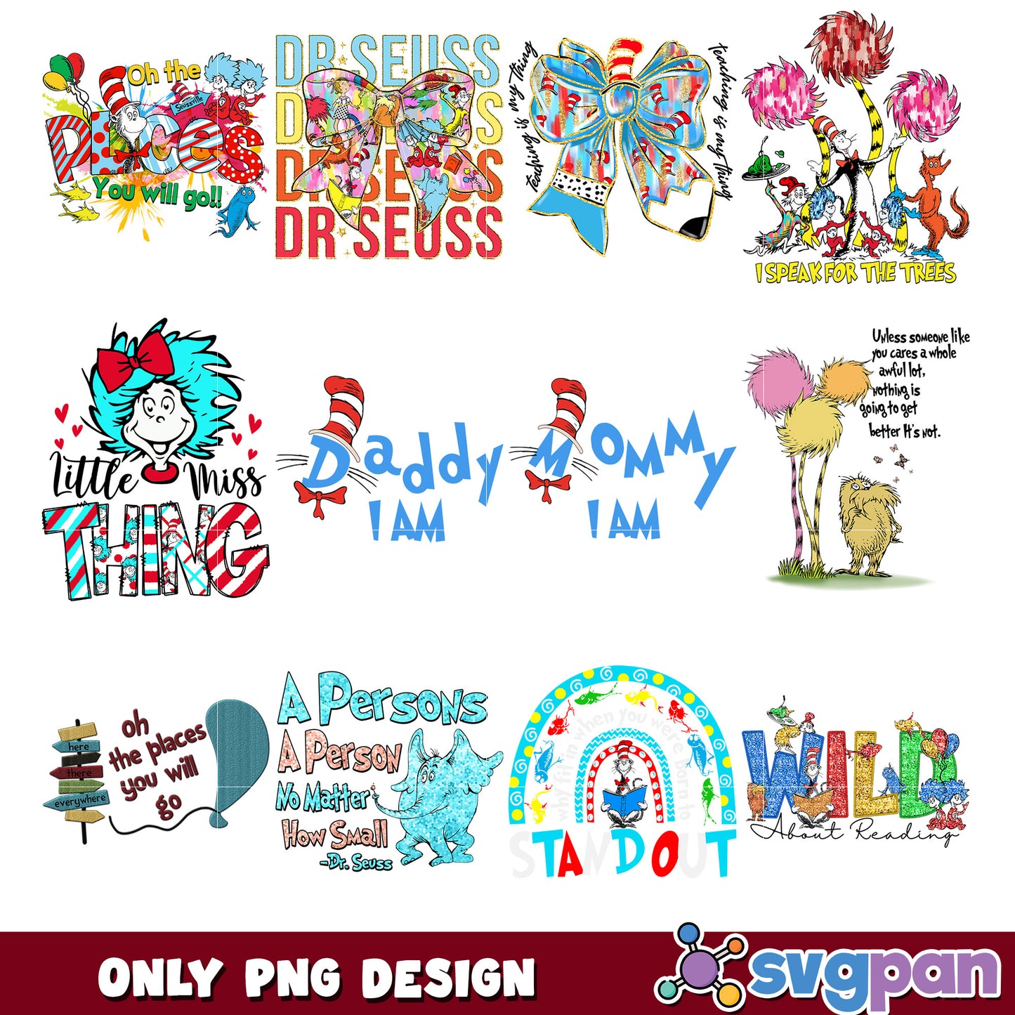 Dr Seuss Inspired PNG Bundle for Kids Crafts and Decor