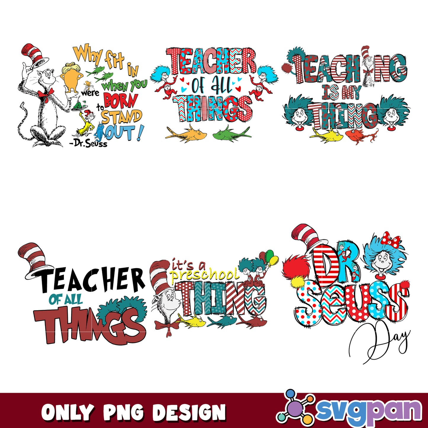 Dr Seuss Inspired PNG Bundle for Teachers and Kids