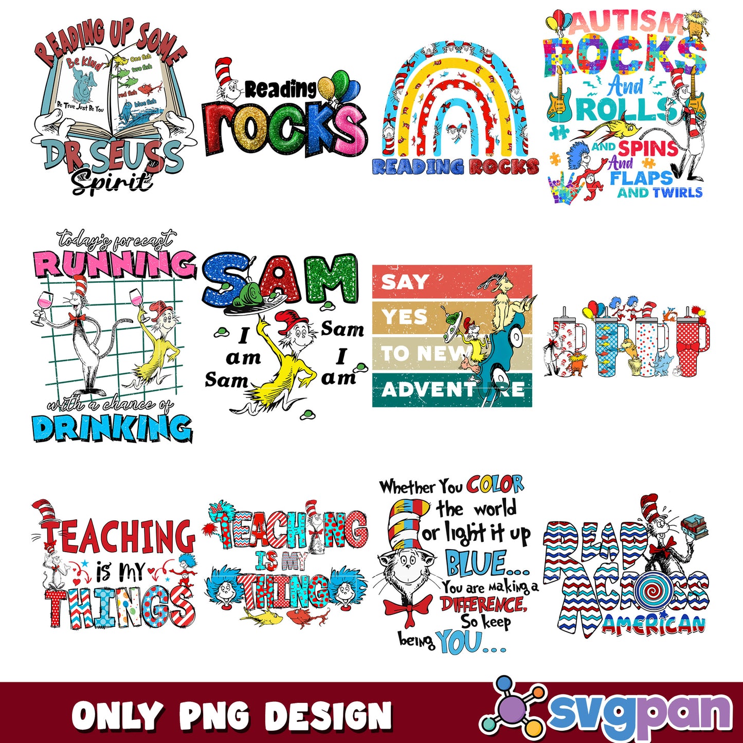 Dr Seuss Inspired Reading Bundle PNG Designs Set