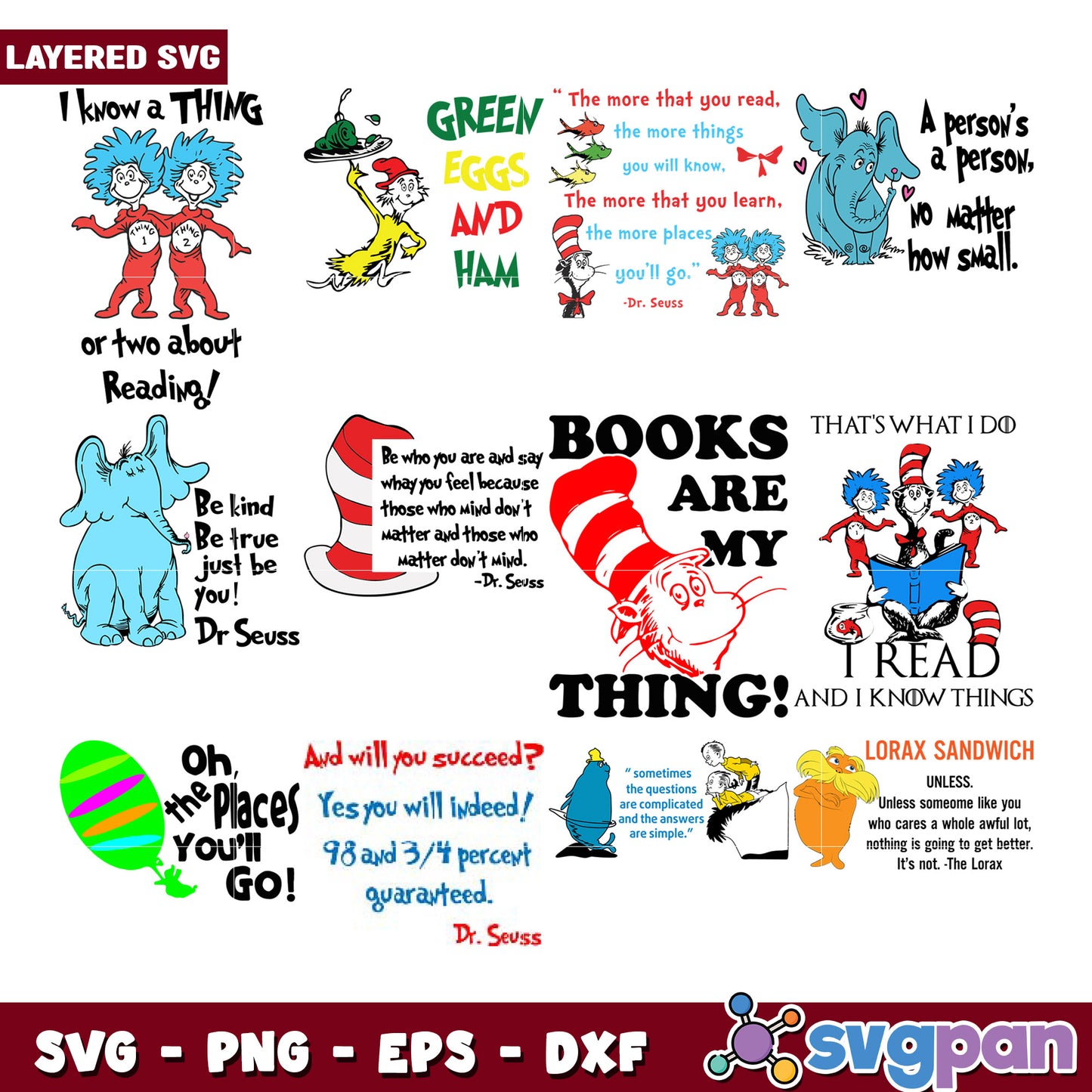 Dr Seuss Inspired SVG Bundle Reading Quote Designs