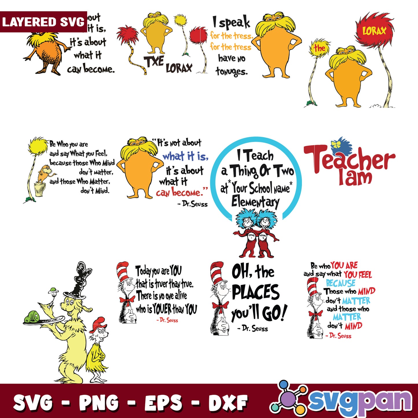 Dr Seuss Inspired SVG Bundle for Teachers and Kids