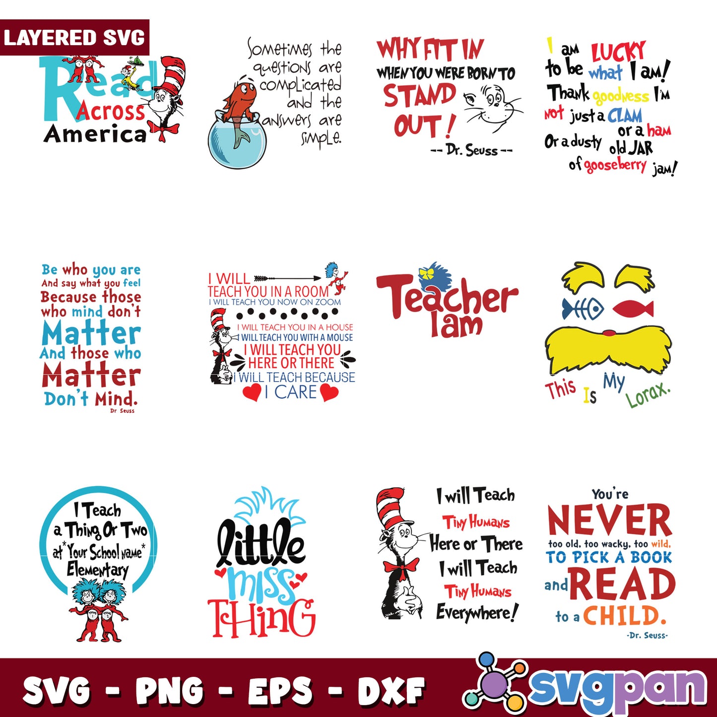 Dr Seuss Inspired SVG Bundle for Teaching and Reading