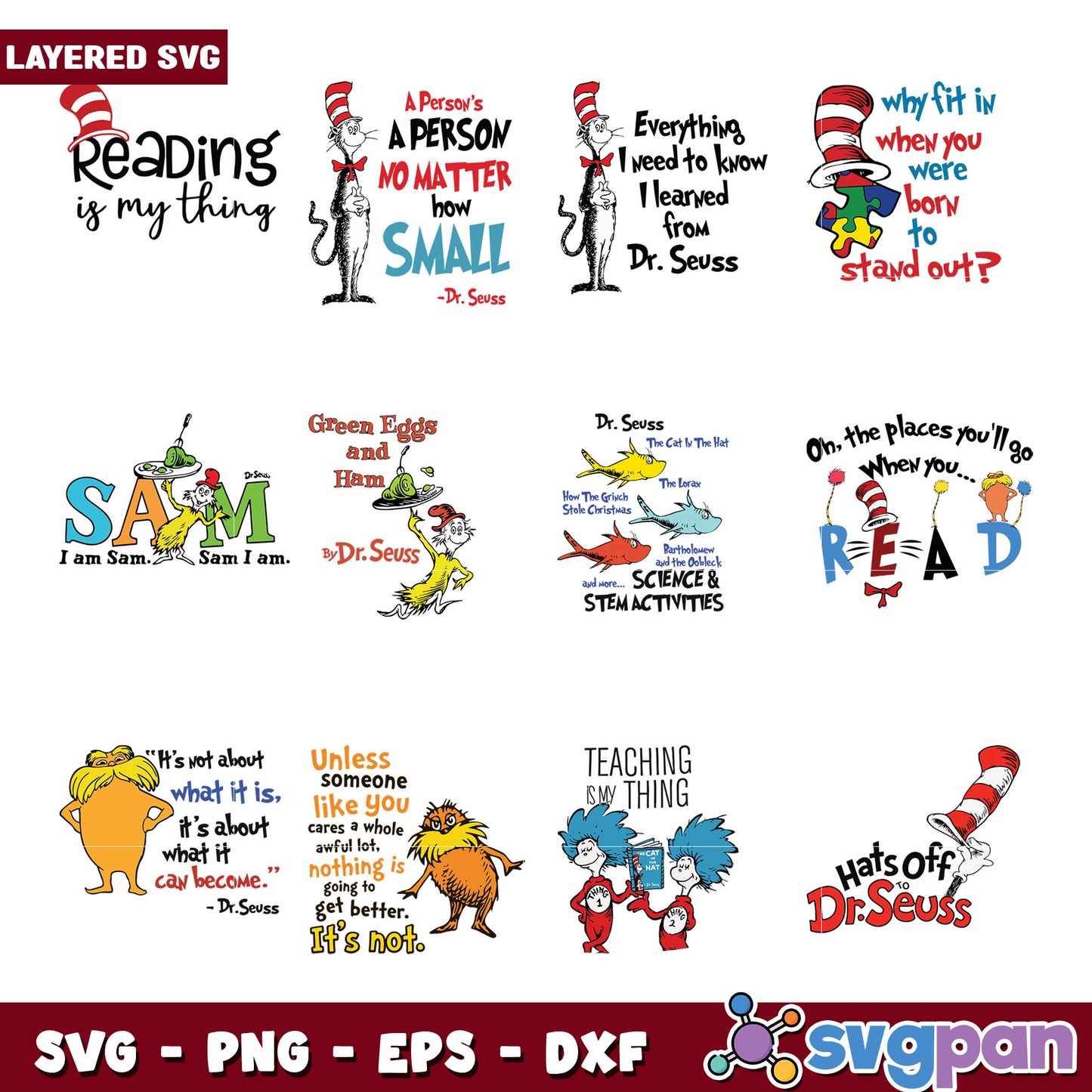 Dr Seuss Inspired SVG Quote Bundle for Kids Crafts