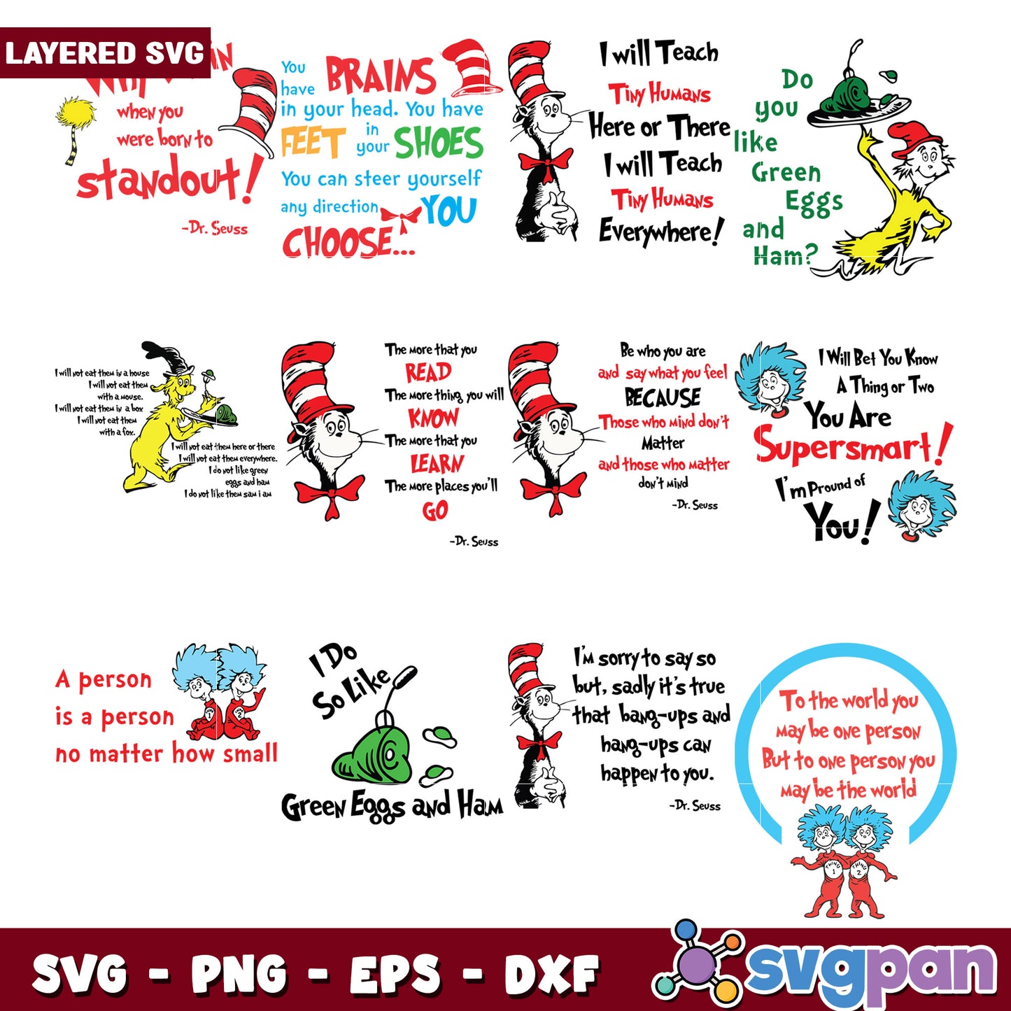 Dr Seuss Layered SVG Quotes Bundle