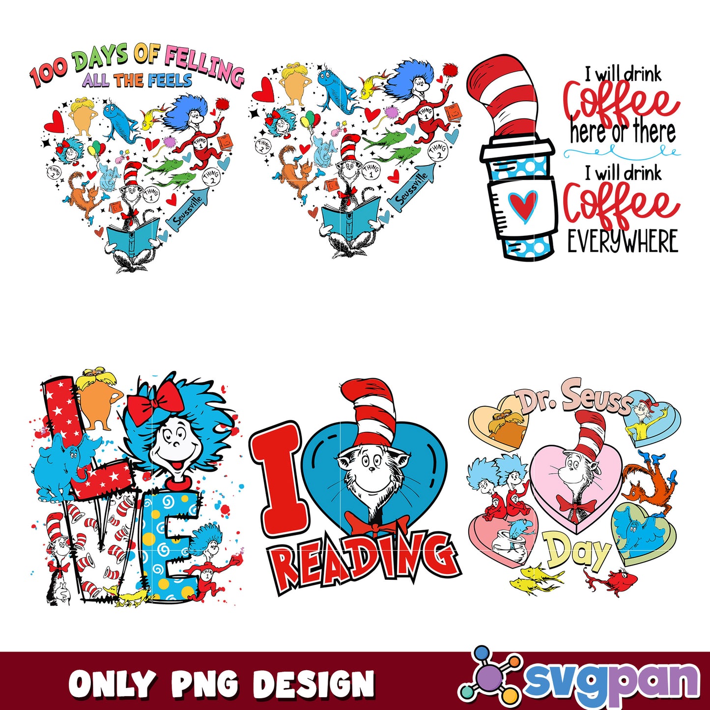 Dr Seuss PNG Bundle 100 Days Designs