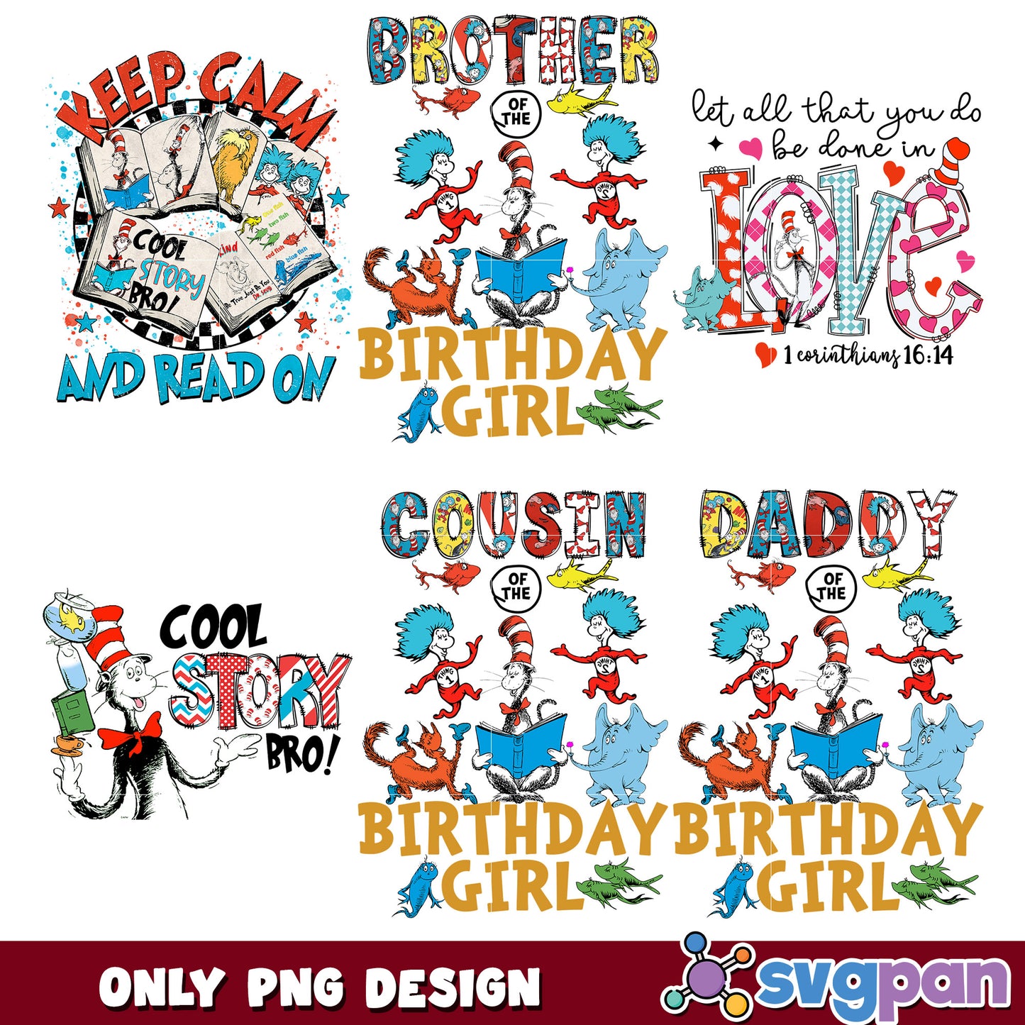 Dr Seuss PNG Bundle Birthday Girl Designs
