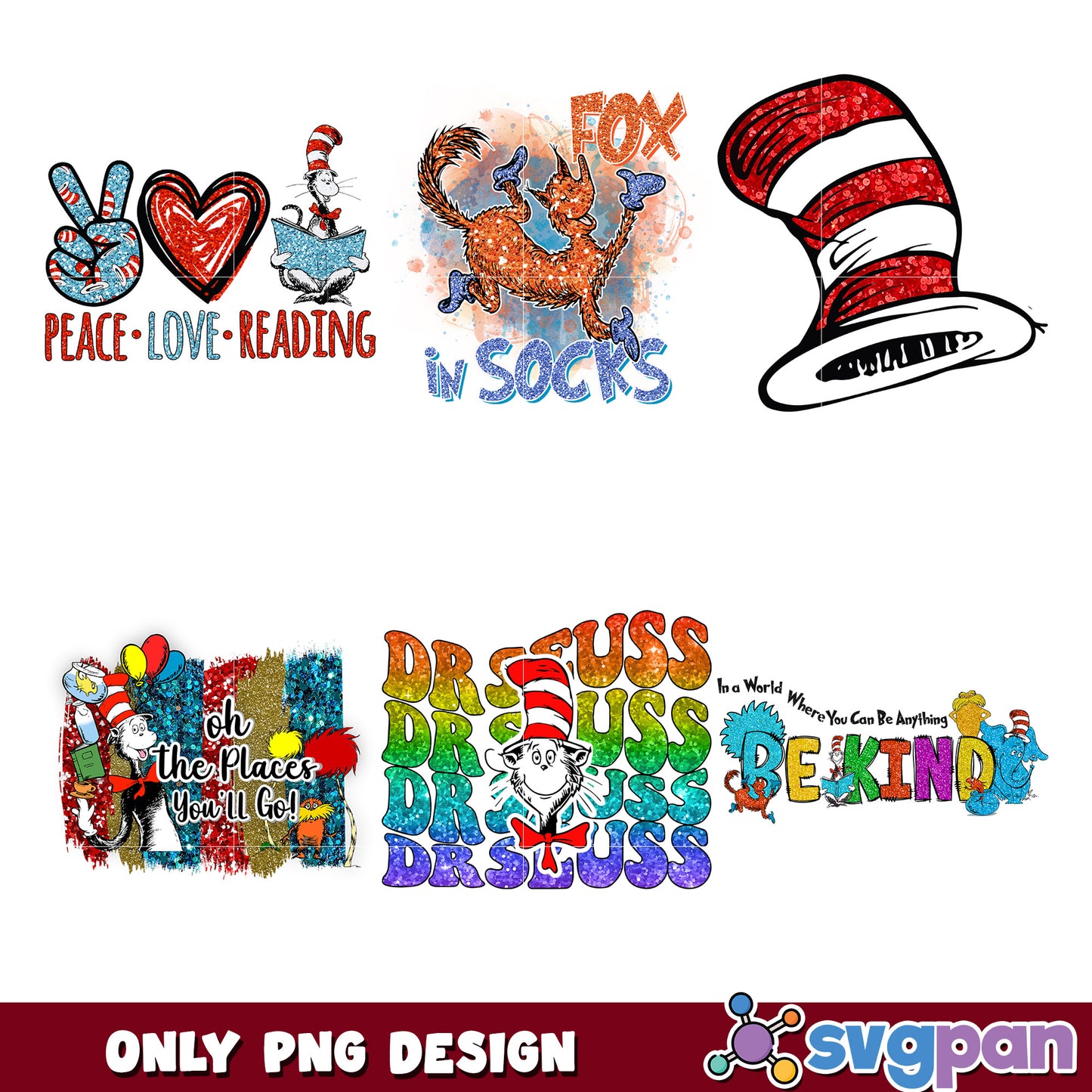 Dr Seuss PNG Bundle Glitter Graphics