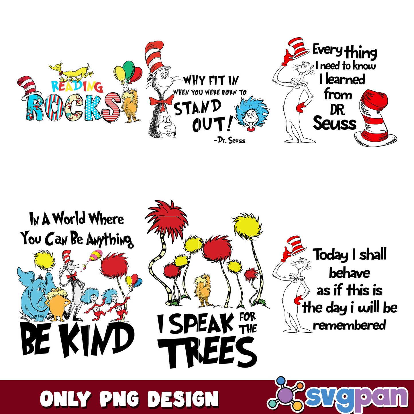Dr Seuss PNG Bundle Quotes & Characters