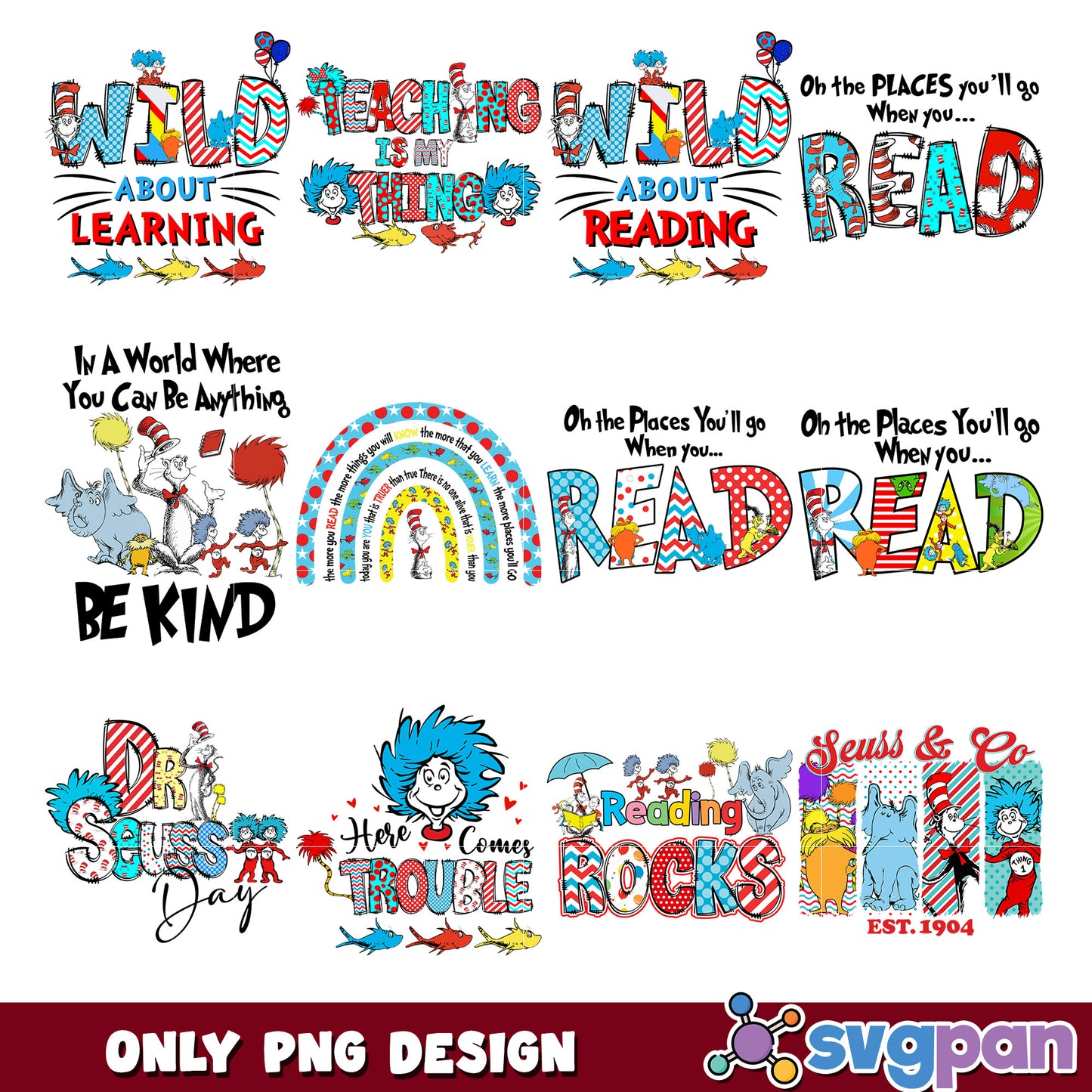 Dr Seuss PNG Bundle Read Quotes