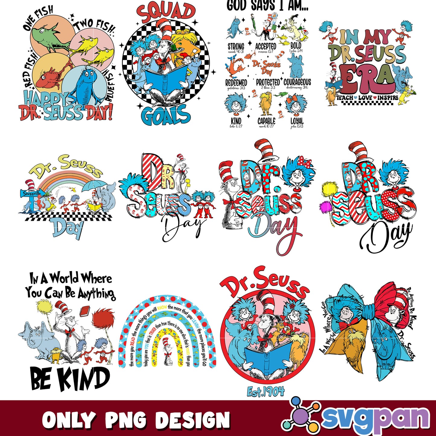 Dr Seuss PNG Bundle Read, Learn, Grow