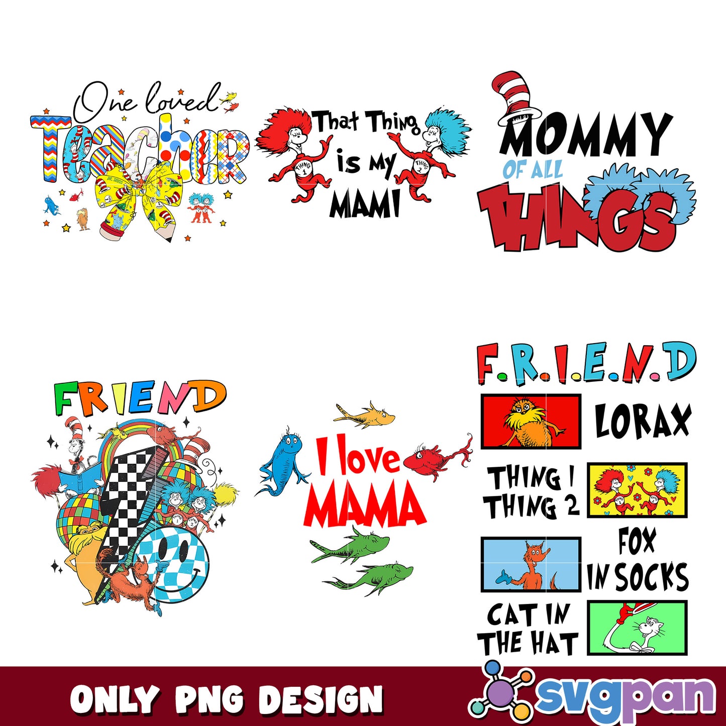 Dr Seuss PNG Bundle Sublimation Designs