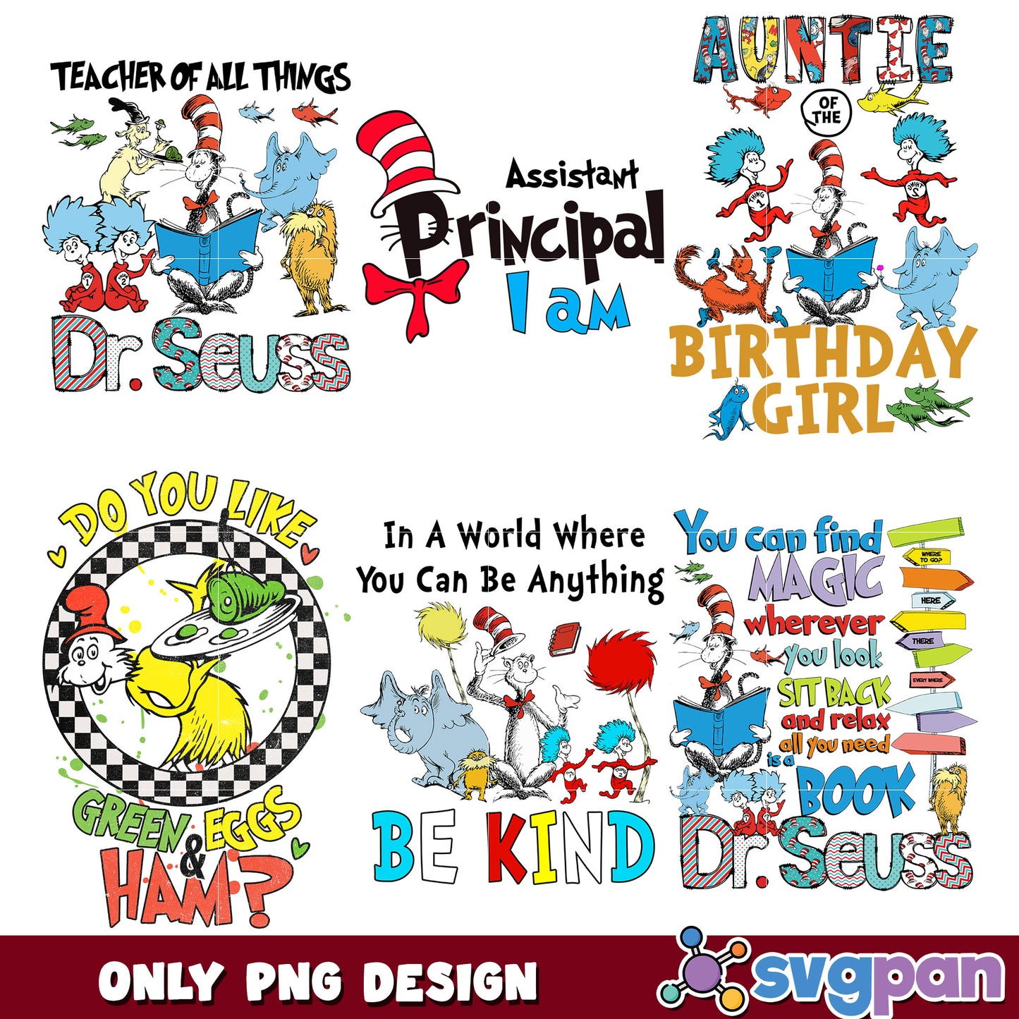 Dr Seuss PNG Bundle Teacher, Auntie, More