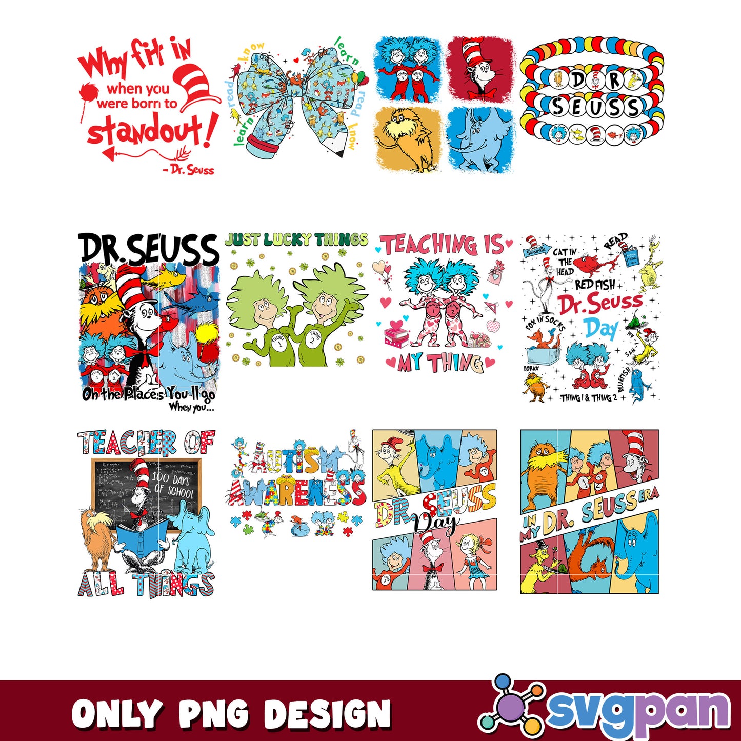 Dr Seuss PNG Bundle Teacher & Autism Designs