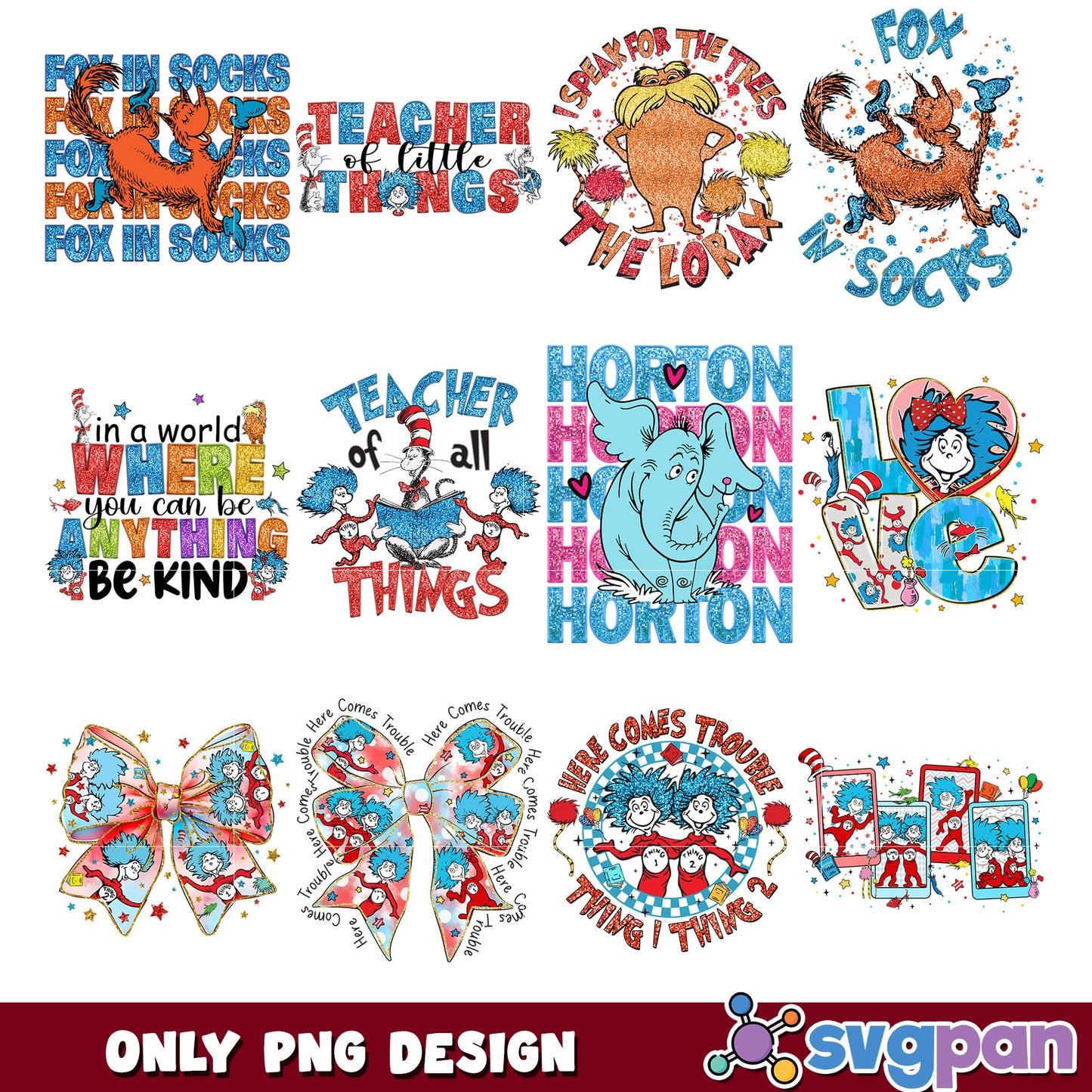 Dr Seuss PNG Bundle Teacher & Friends