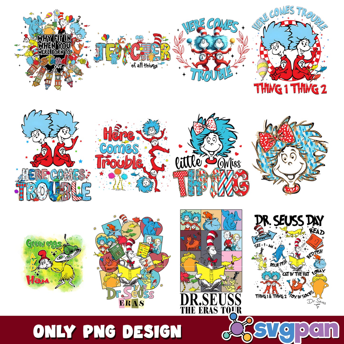 Dr Seuss PNG Bundle Thing 1 & 2 Designs