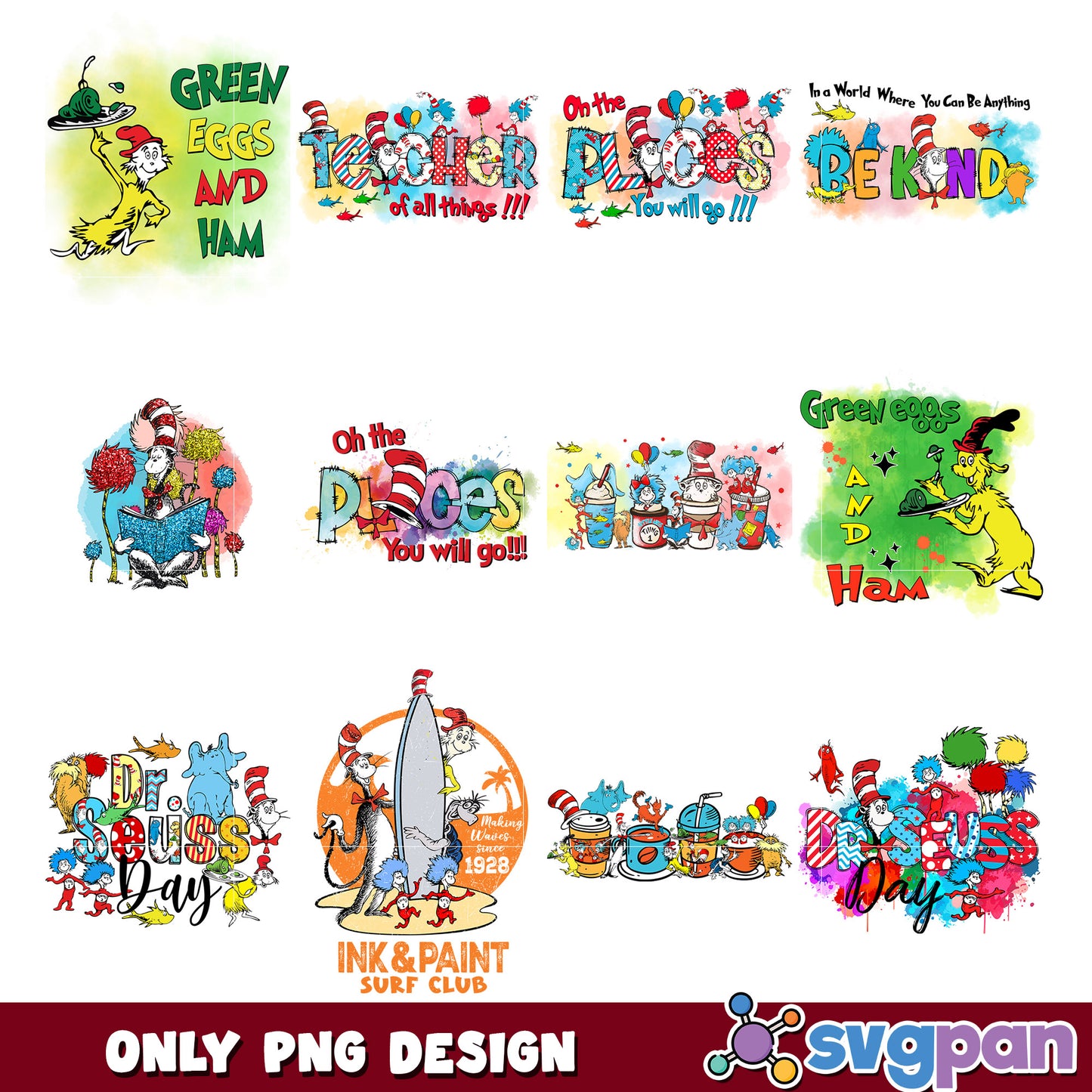 Dr Seuss PNG Bundle Watercolor Designs