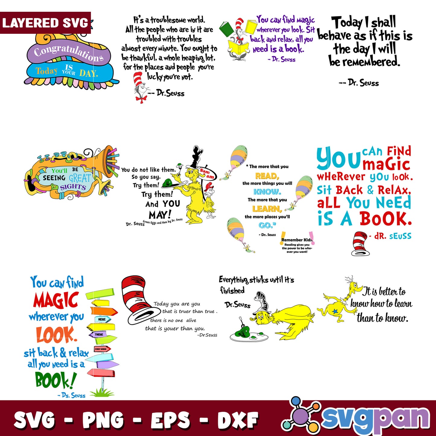 Dr Seuss Quotes SVG Bundle Layered Designs