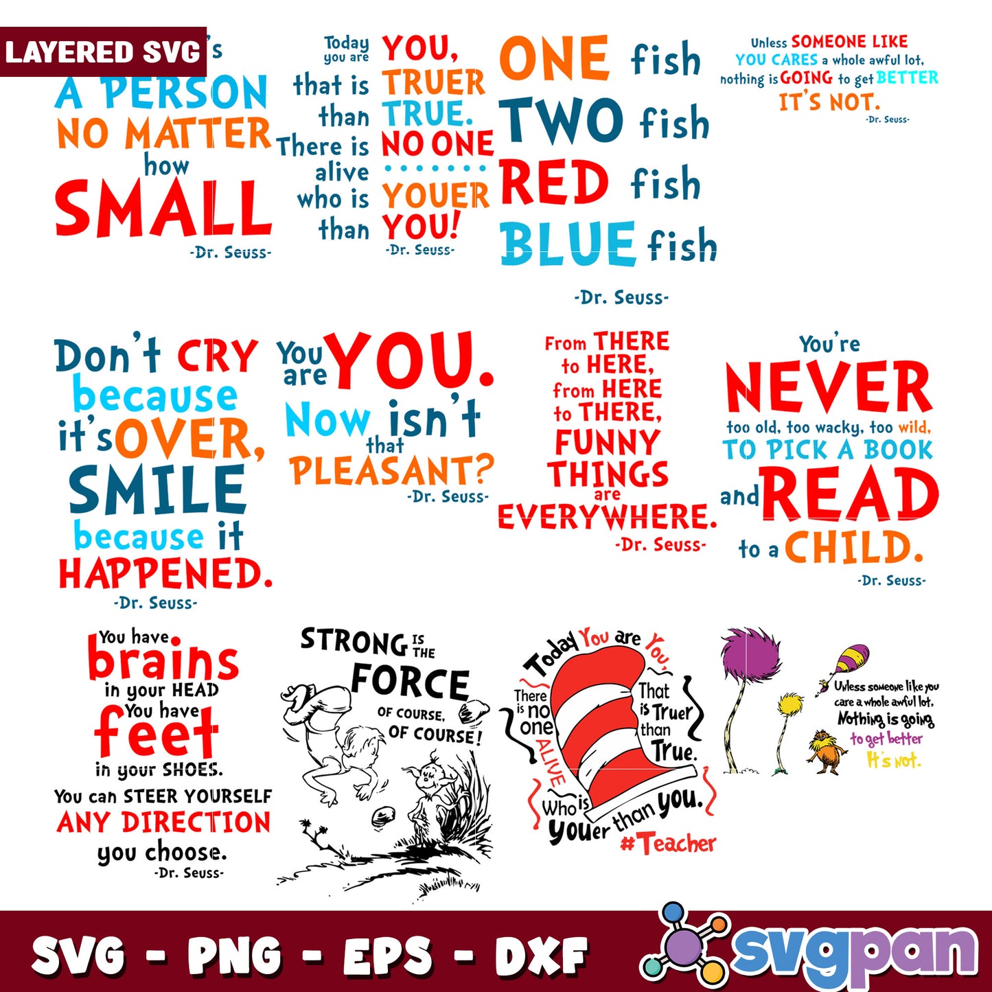 Dr Seuss Quotes SVG Bundle Layered PNG EPS DXF