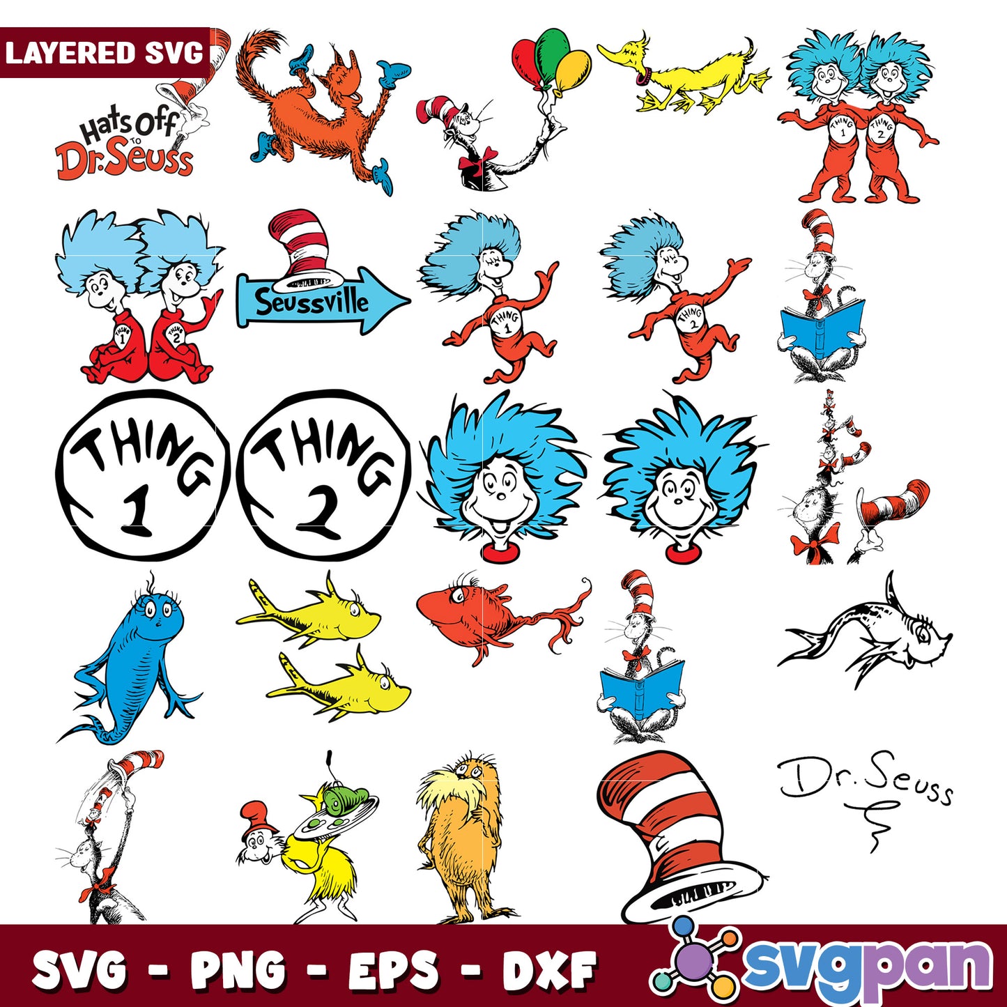 Dr Seuss SVG Bundle Colorful Characters and Designs