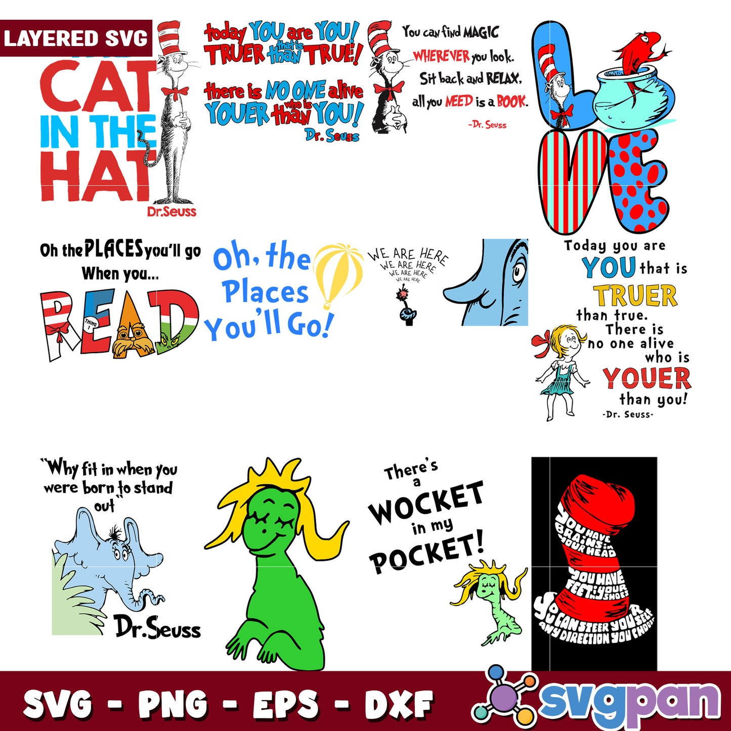 Dr Seuss SVG Bundle Fun Quotes and Cat in the Hat Designs