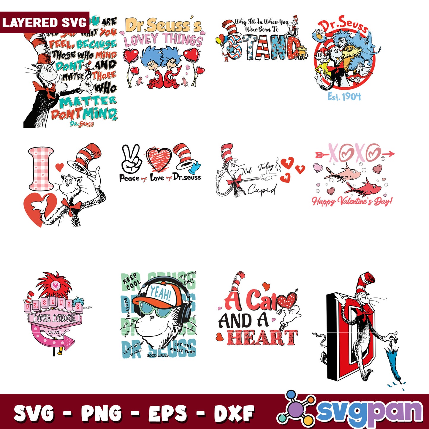 Dr Seuss SVG Bundle Layered Designs PNG EPS DXF