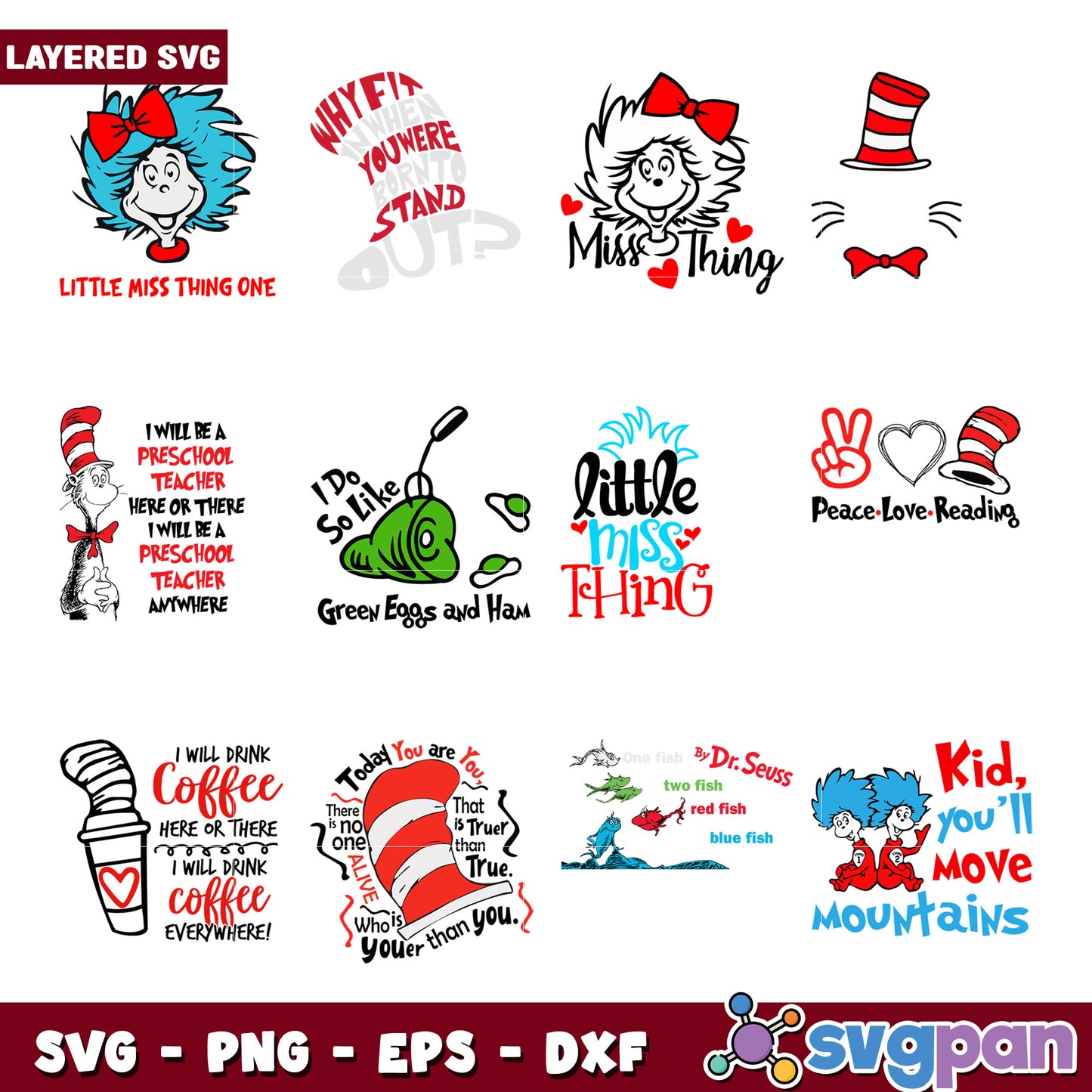 Dr Seuss SVG Bundle Layered Designs for Crafts