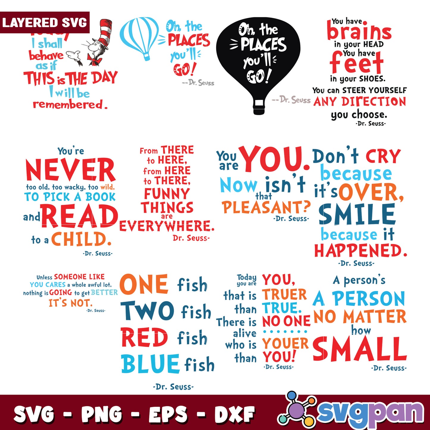Dr Seuss SVG Bundle Layered Quotes