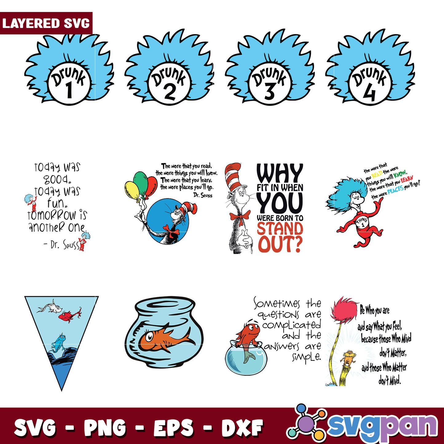 Dr Seuss SVG Bundle Layered Quotes Designs