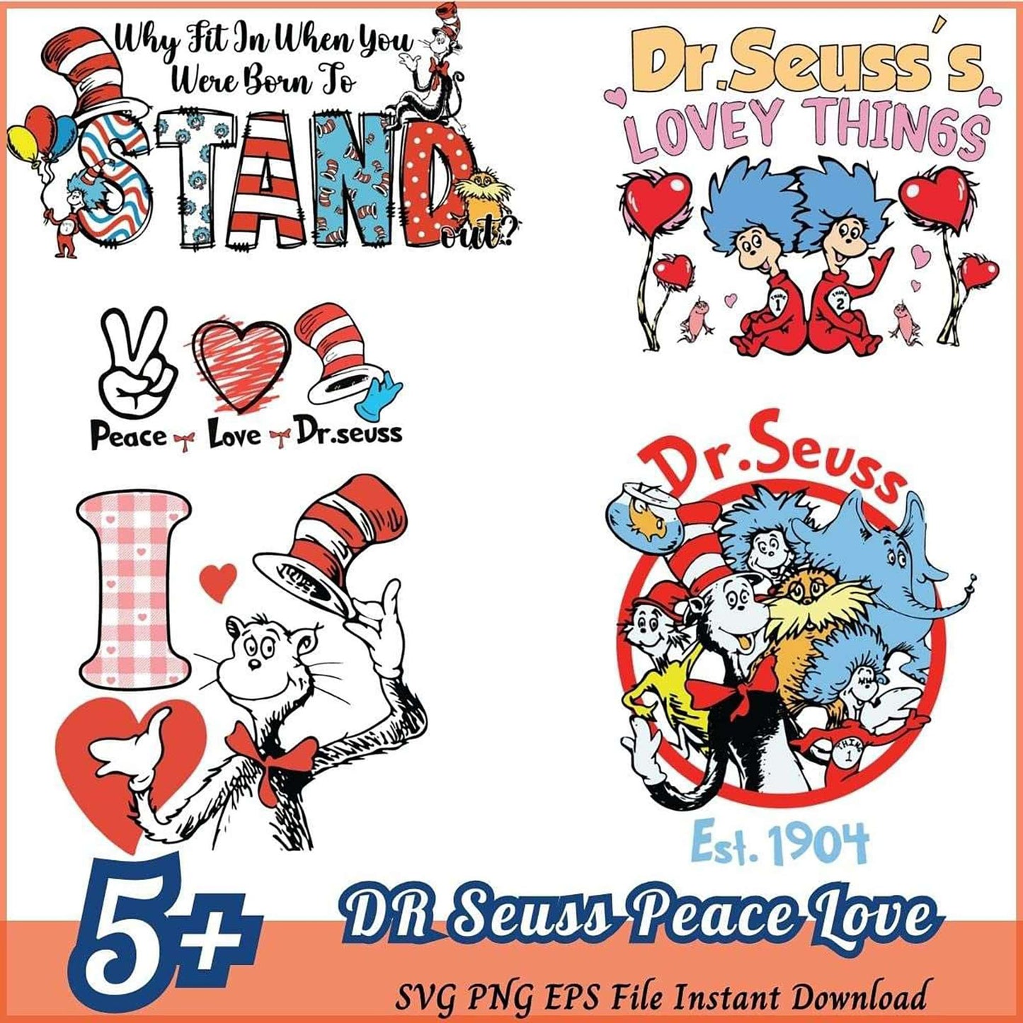 Dr Seuss SVG Bundle Peace Love Designs