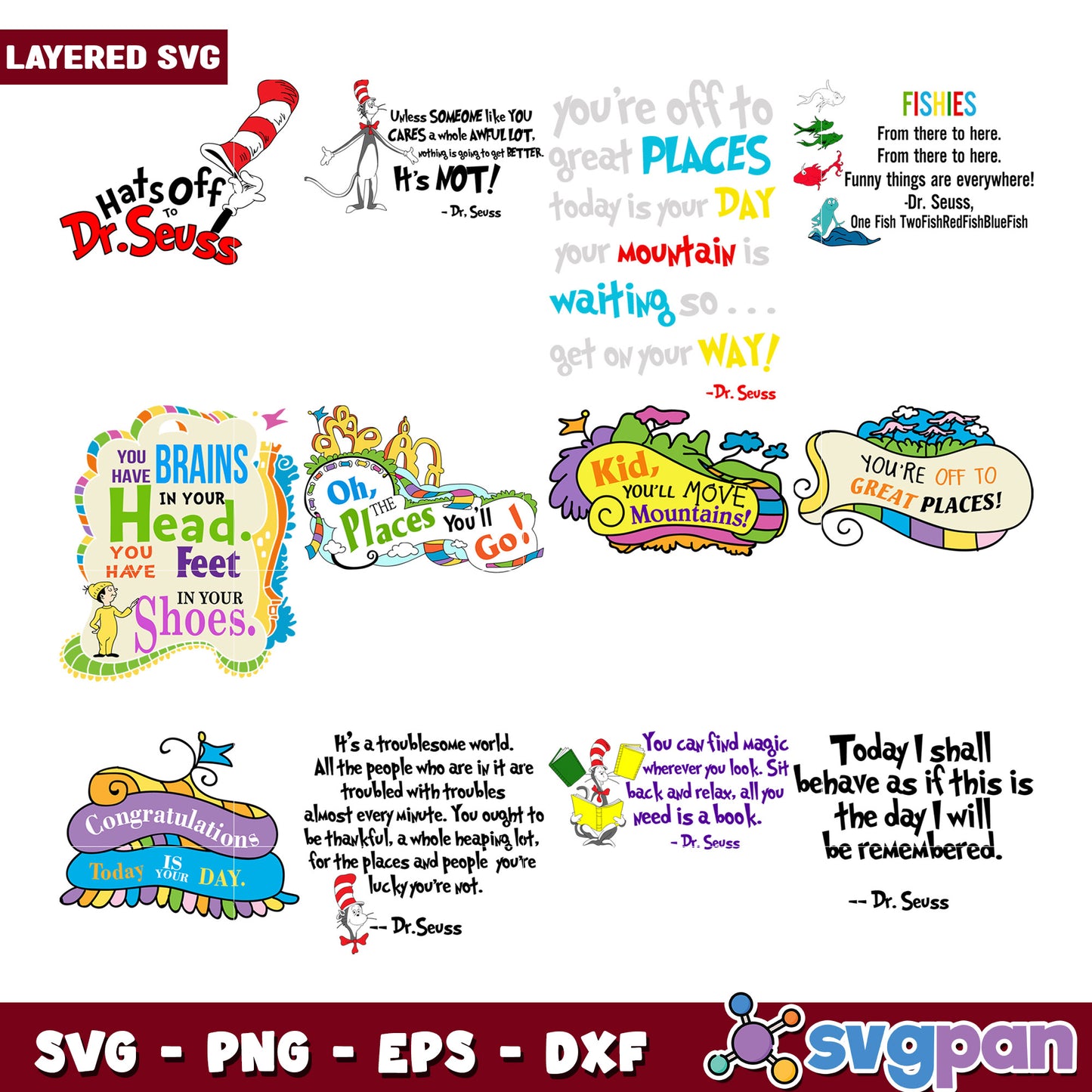 Dr Seuss SVG Bundle Quotes & Layered Designs