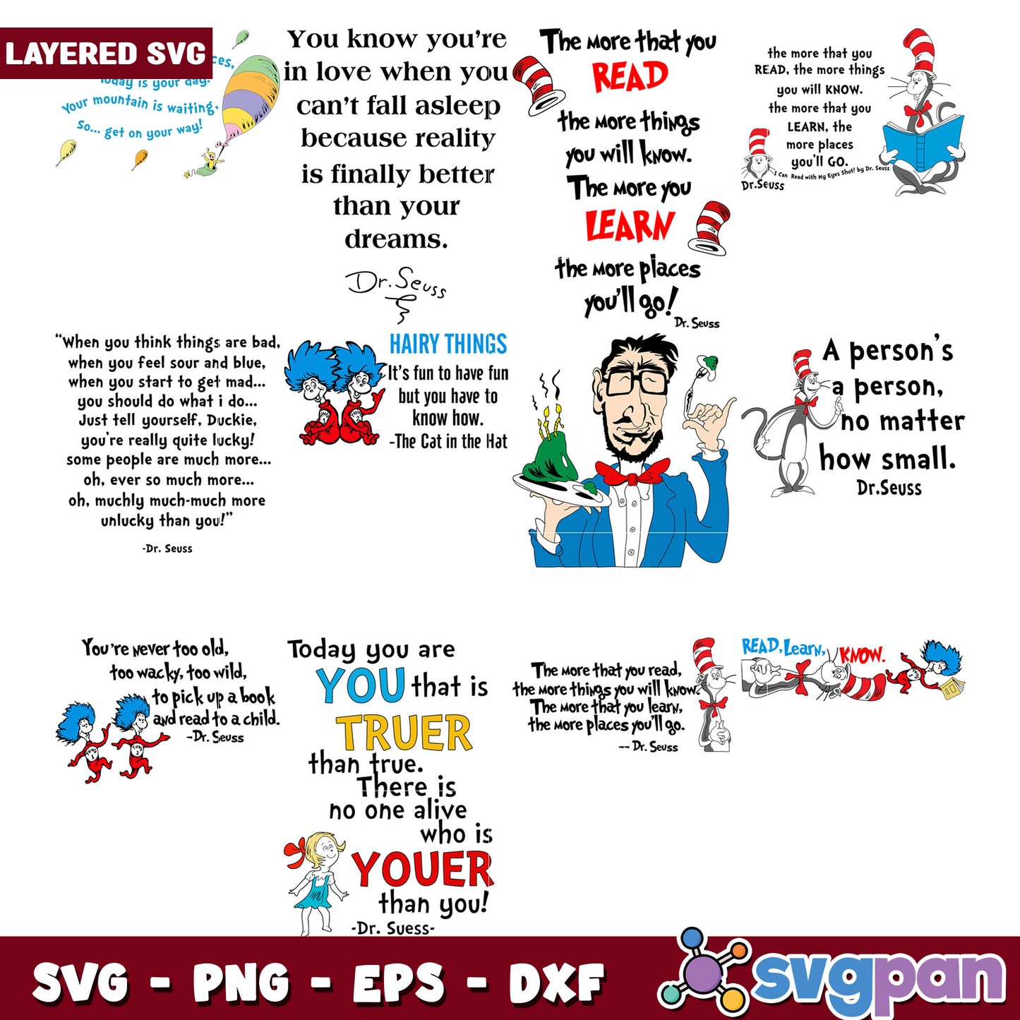Dr Seuss SVG Quotes Bundle Layered Designs