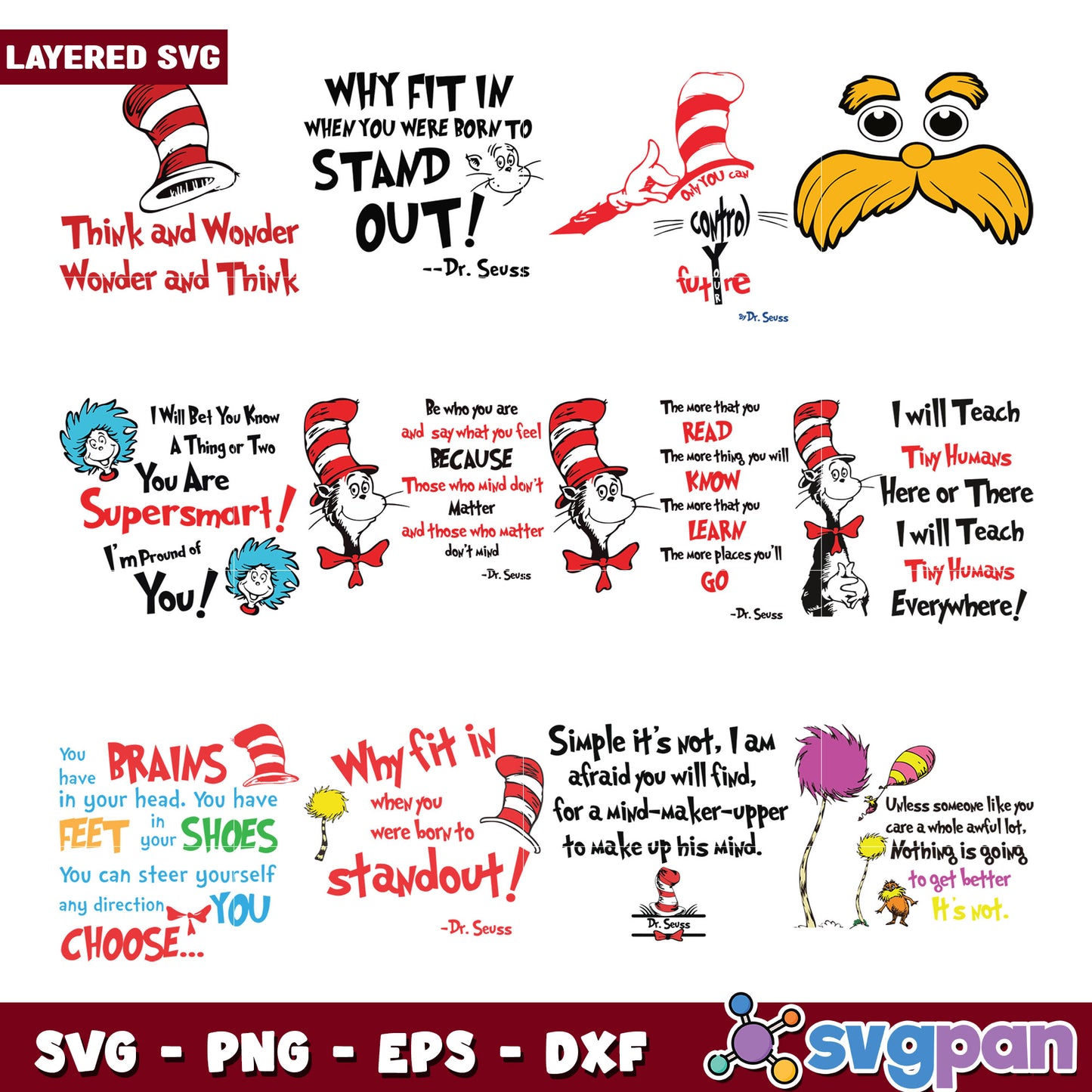 Dr Seuss SVG Quotes Bundle Layered PNG EPS DXF