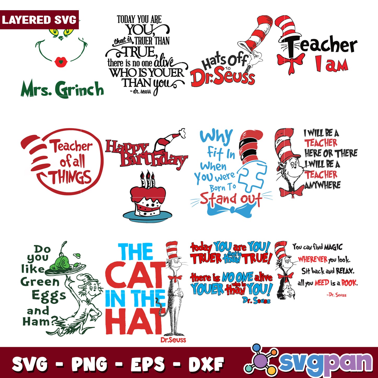 Dr Seuss Teacher Quotes SVG Bundle for Creative Projects