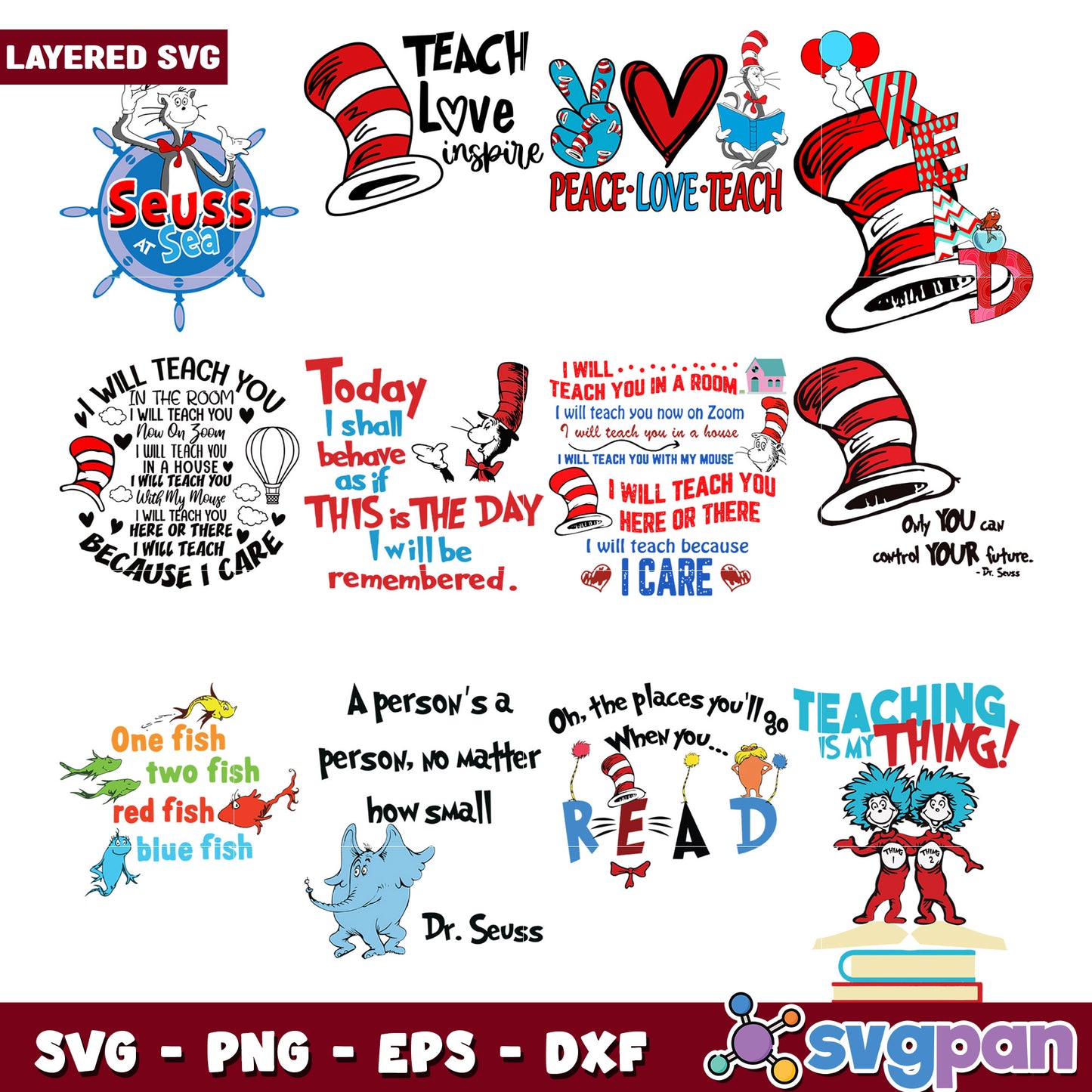 Dr Seuss Teacher SVG Bundle Layered Designs