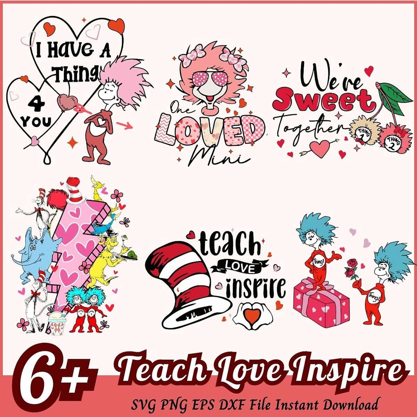 Dr Seuss Valentine SVG Bundle - Instant Download
