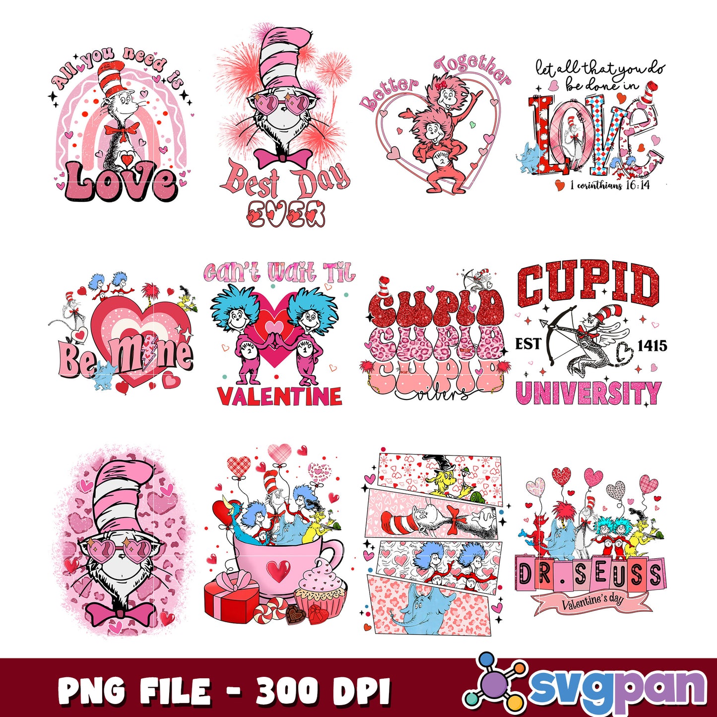 Dr Seuss Valentines Day PNG Bundle