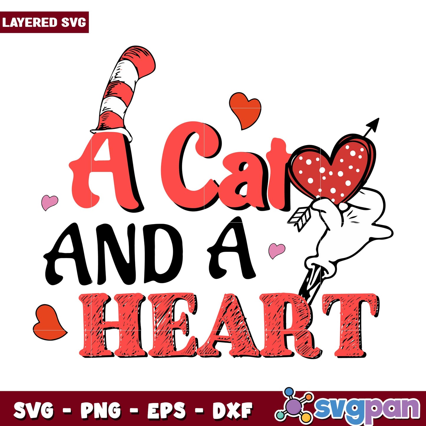 Dr Seuss a cat and a heart svg, Dr. seuss characters svg, Digital download