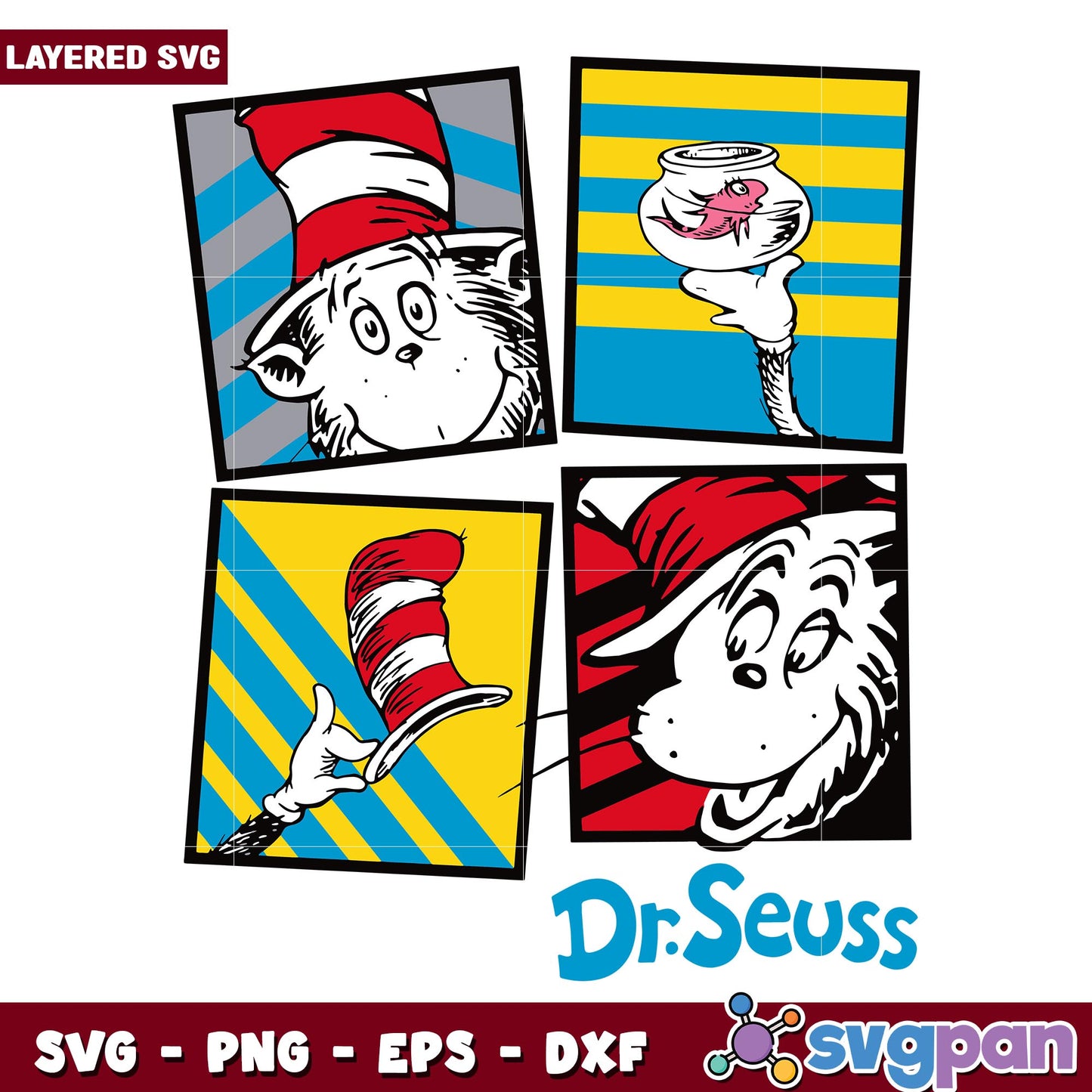 Dr Seuss and fish svg, Dr. seuss characters svg, Digital Download