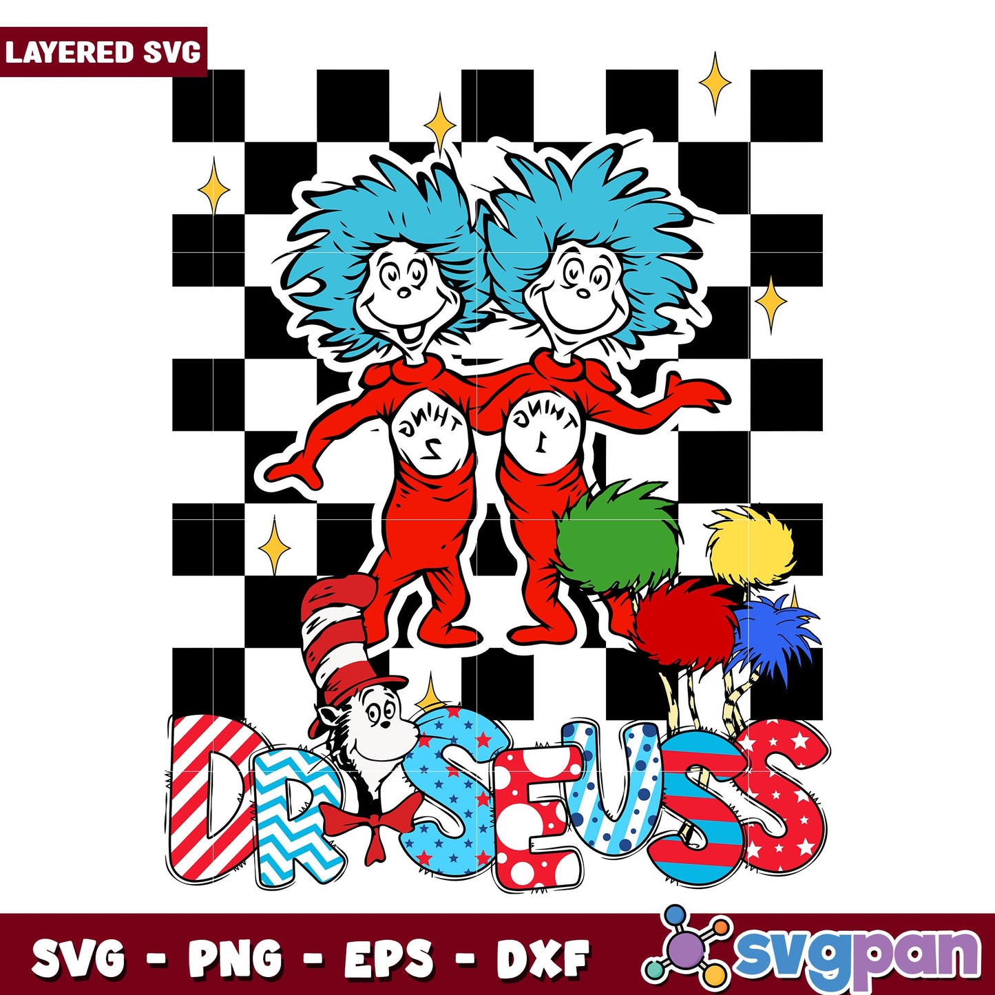Dr Seuss thing 1 thing 2 svg, Dr. seuss characters svg, Digital Download