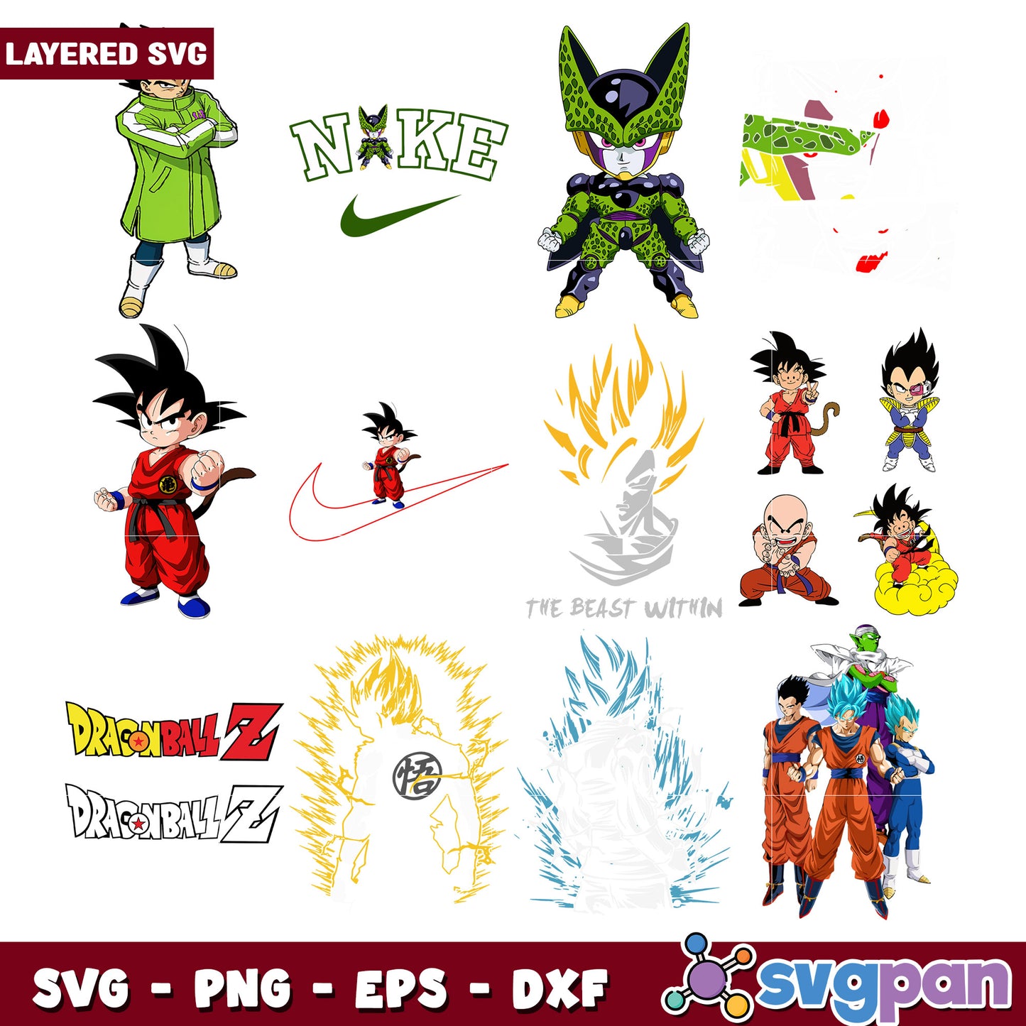 Dragon Ball Z SVG Bundle Layered Art Designs