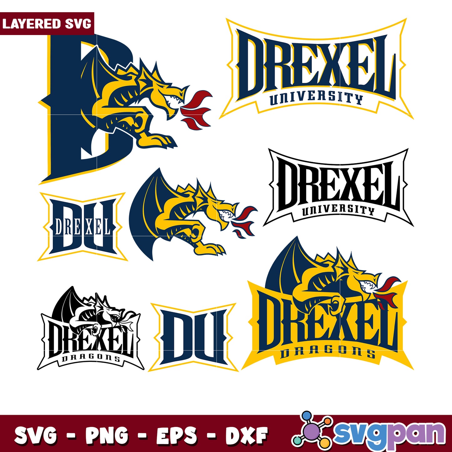 Drexel University Dragon Logos Bundle SVG Files